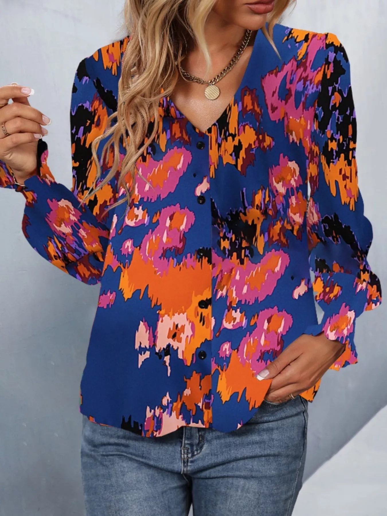 Printed Button Up Long Sleeve Shirt - Image 11