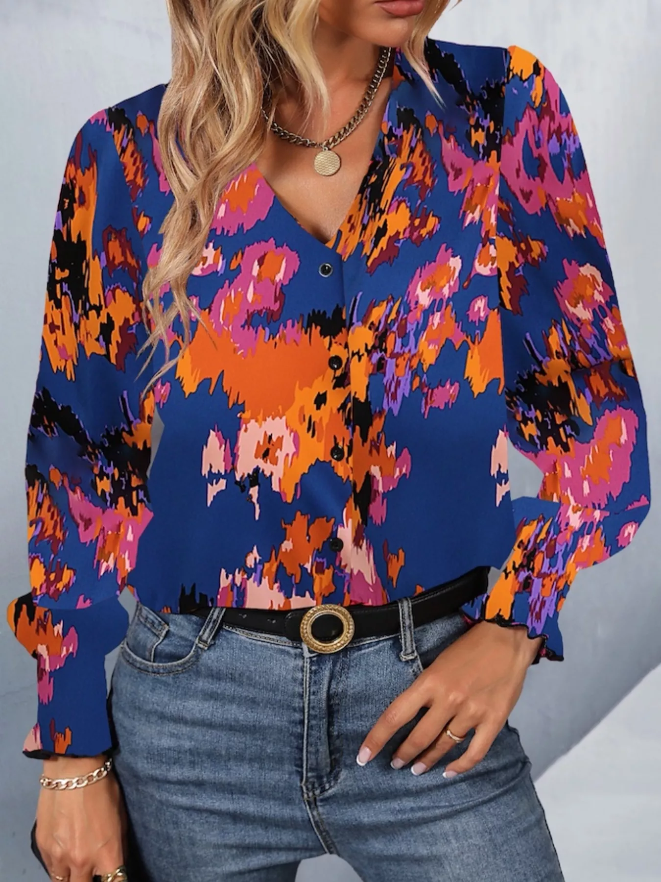 Printed Button Up Long Sleeve Shirt - Image 12