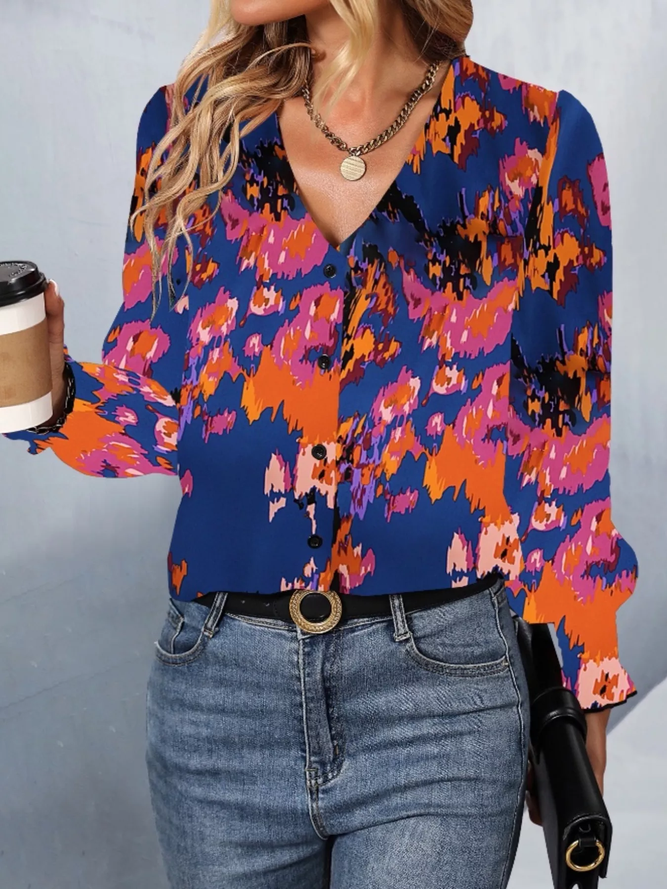 Printed Button Up Long Sleeve Shirt - Image 13
