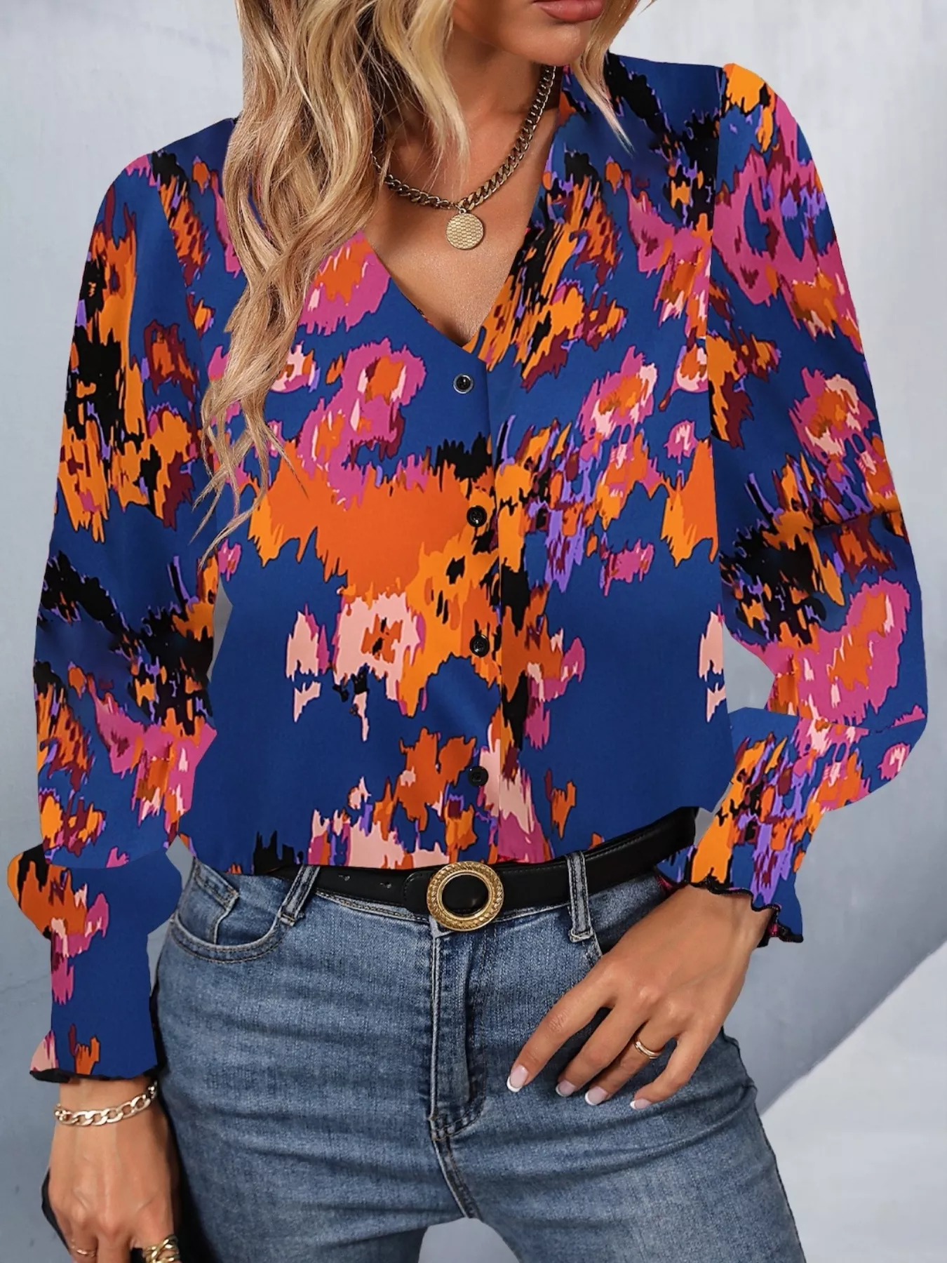 Printed Button Up Long Sleeve Shirt - Image 15
