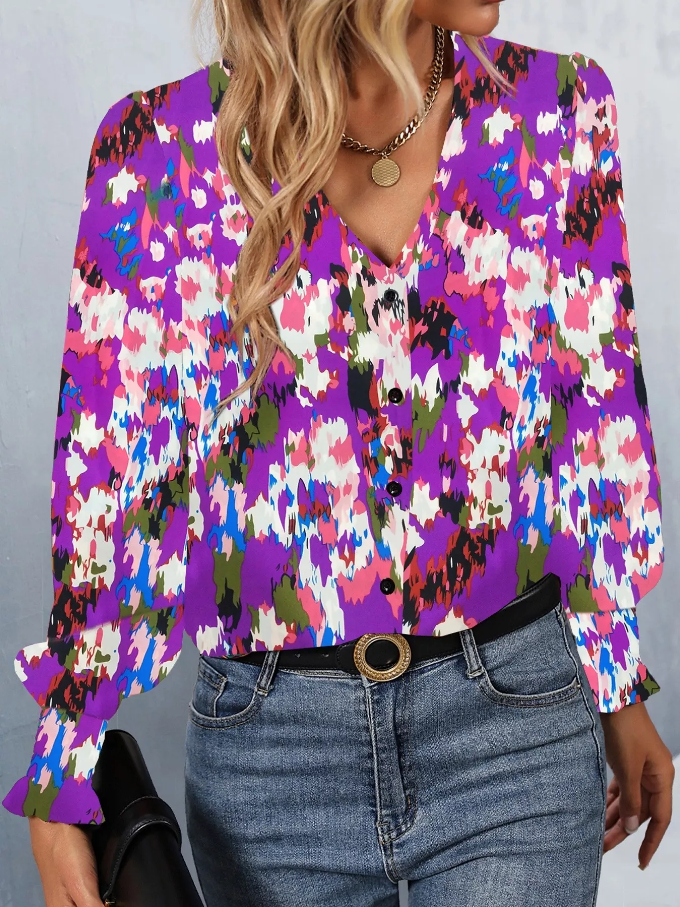 Printed Button Up Long Sleeve Shirt - Image 5