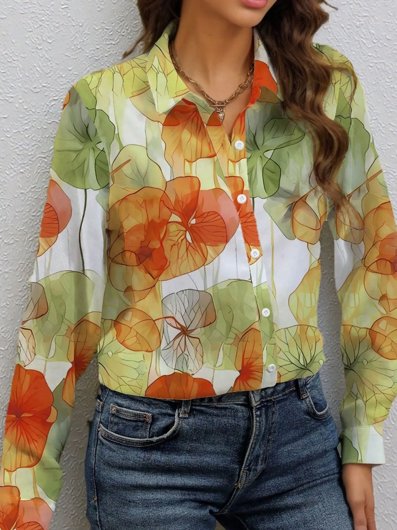 Printed Button Up Long Sleeve Shirt - Image 3