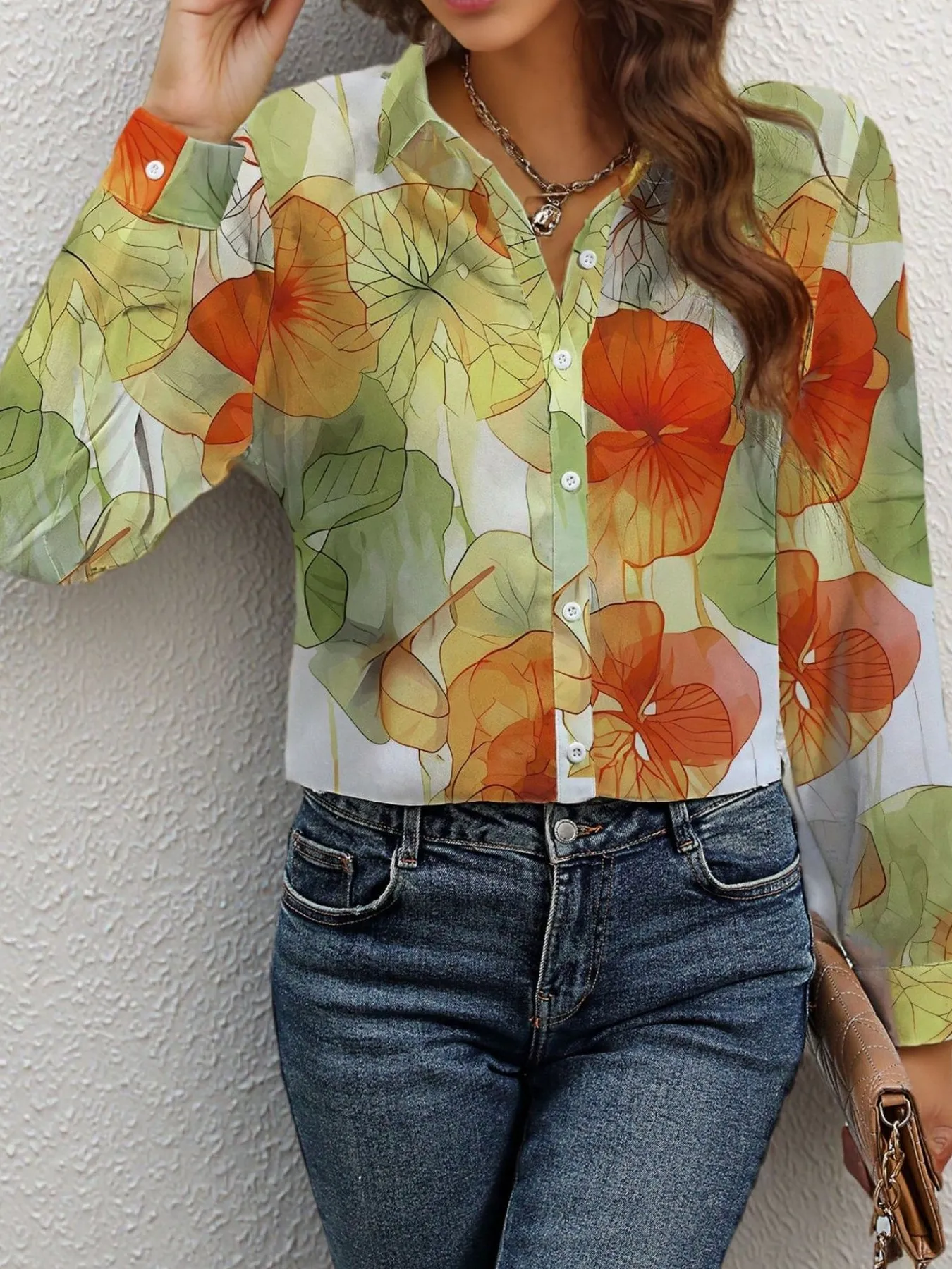 Printed Button Up Long Sleeve Shirt - Image 4