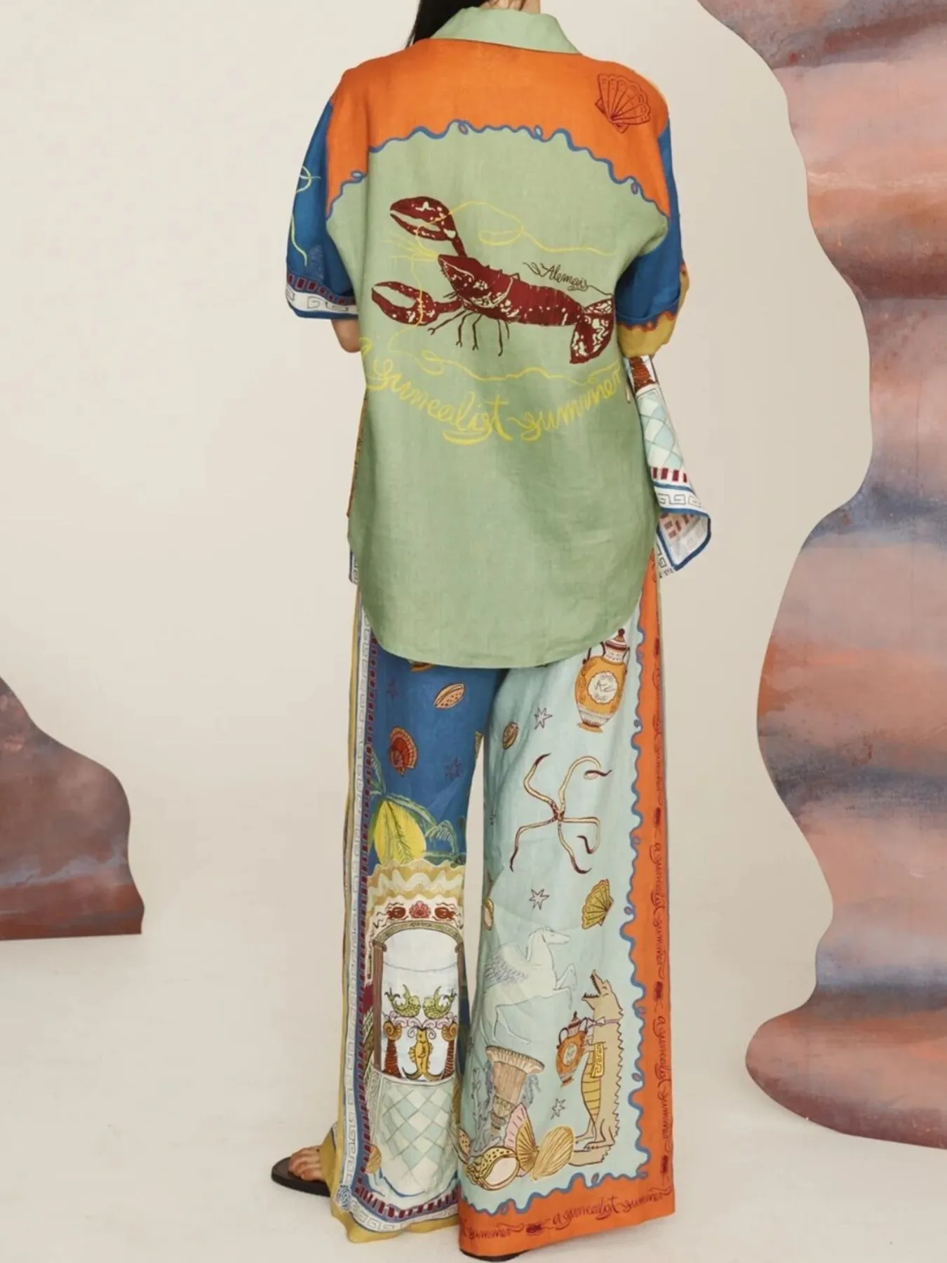 Printed Button Up Shirt and Pants Set - Image 3