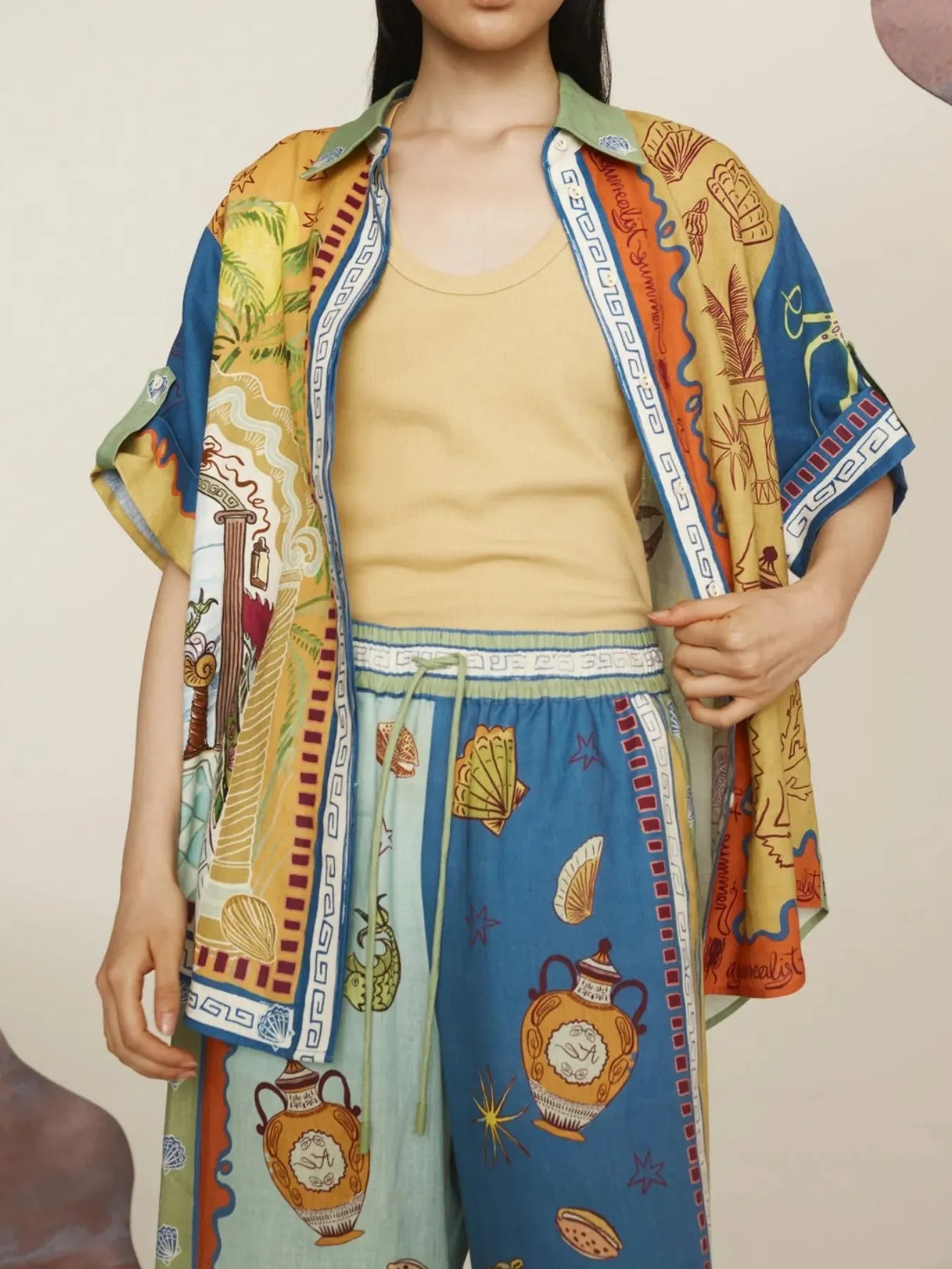 Printed Button Up Shirt and Pants Set - Image 4