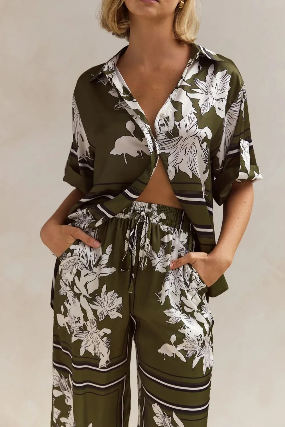 Printed Button Up Shirt and Pants Set - Image 10