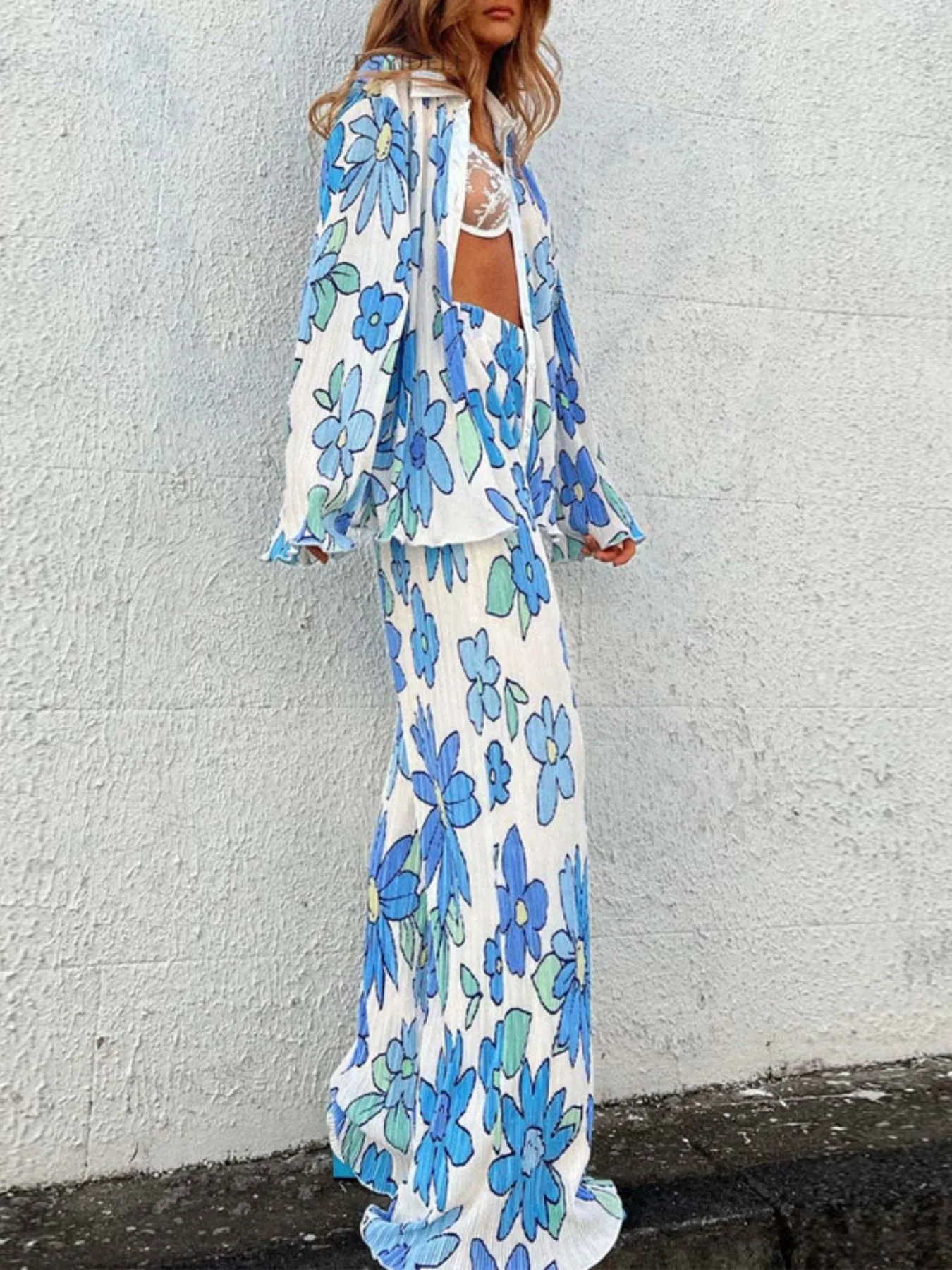 Printed Button Up Shirt and Pants Set - Image 12