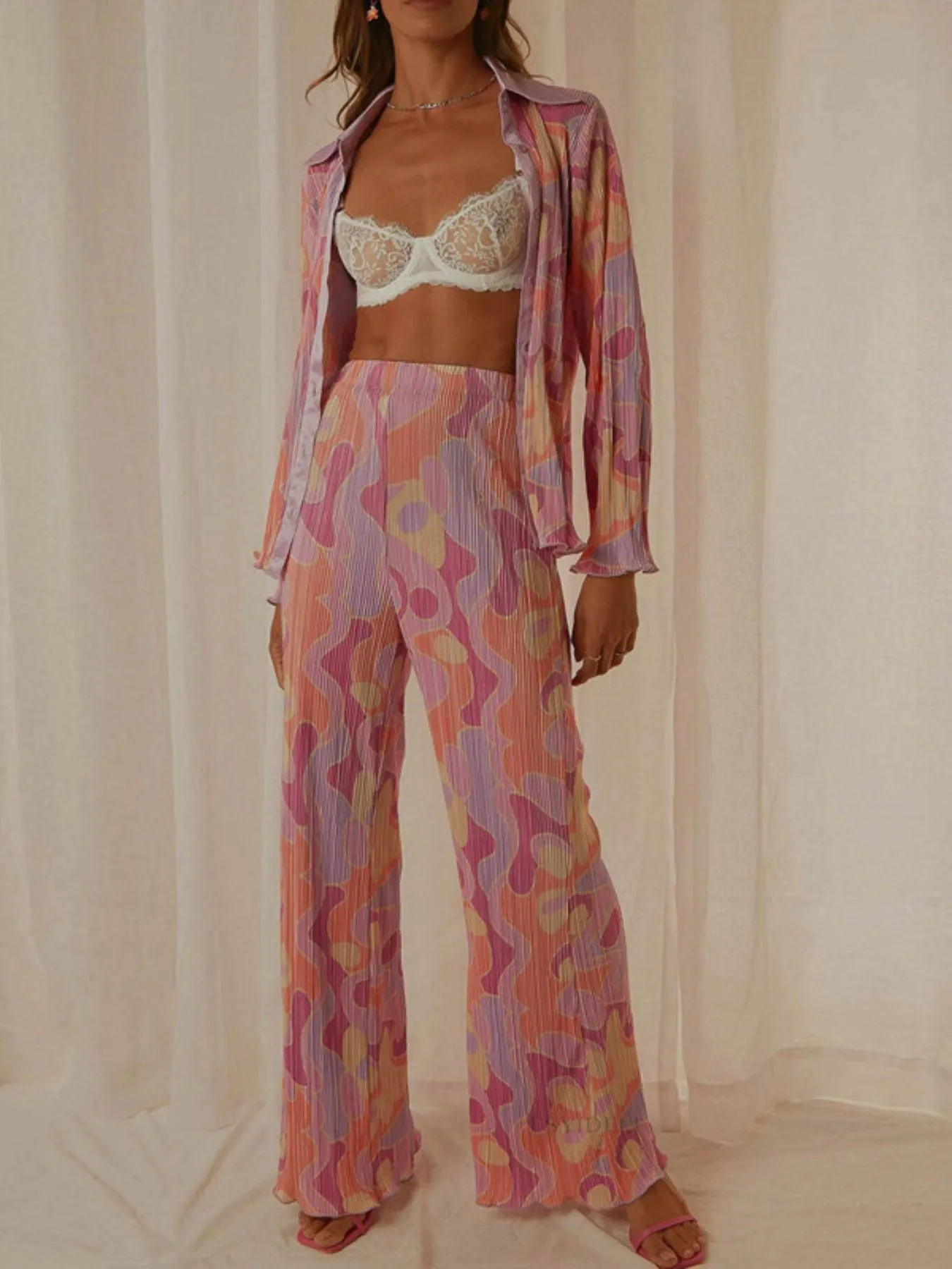 Printed Button Up Shirt and Pants Set - Image 4