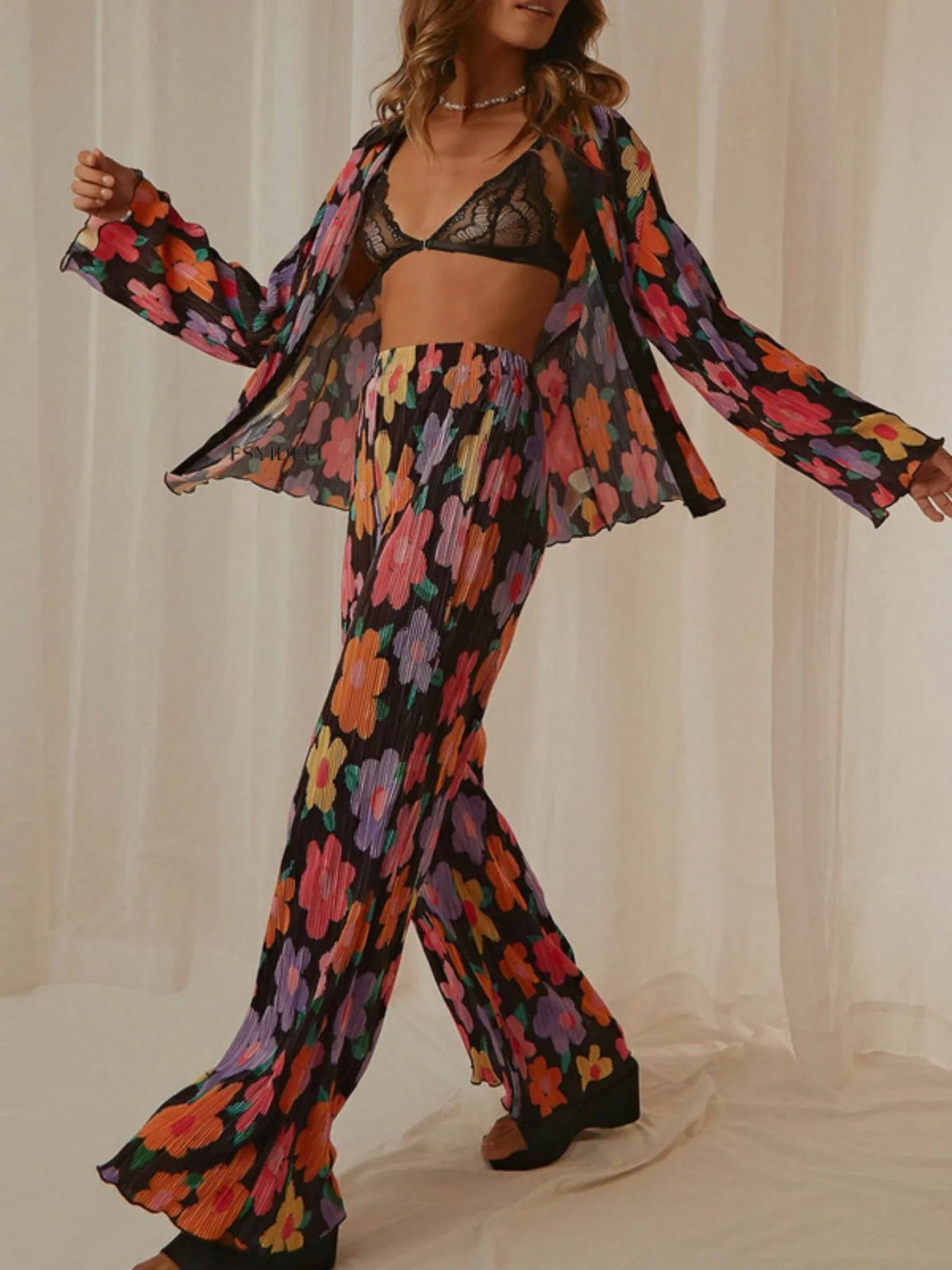 Printed Button Up Shirt and Pants Set - Image 8
