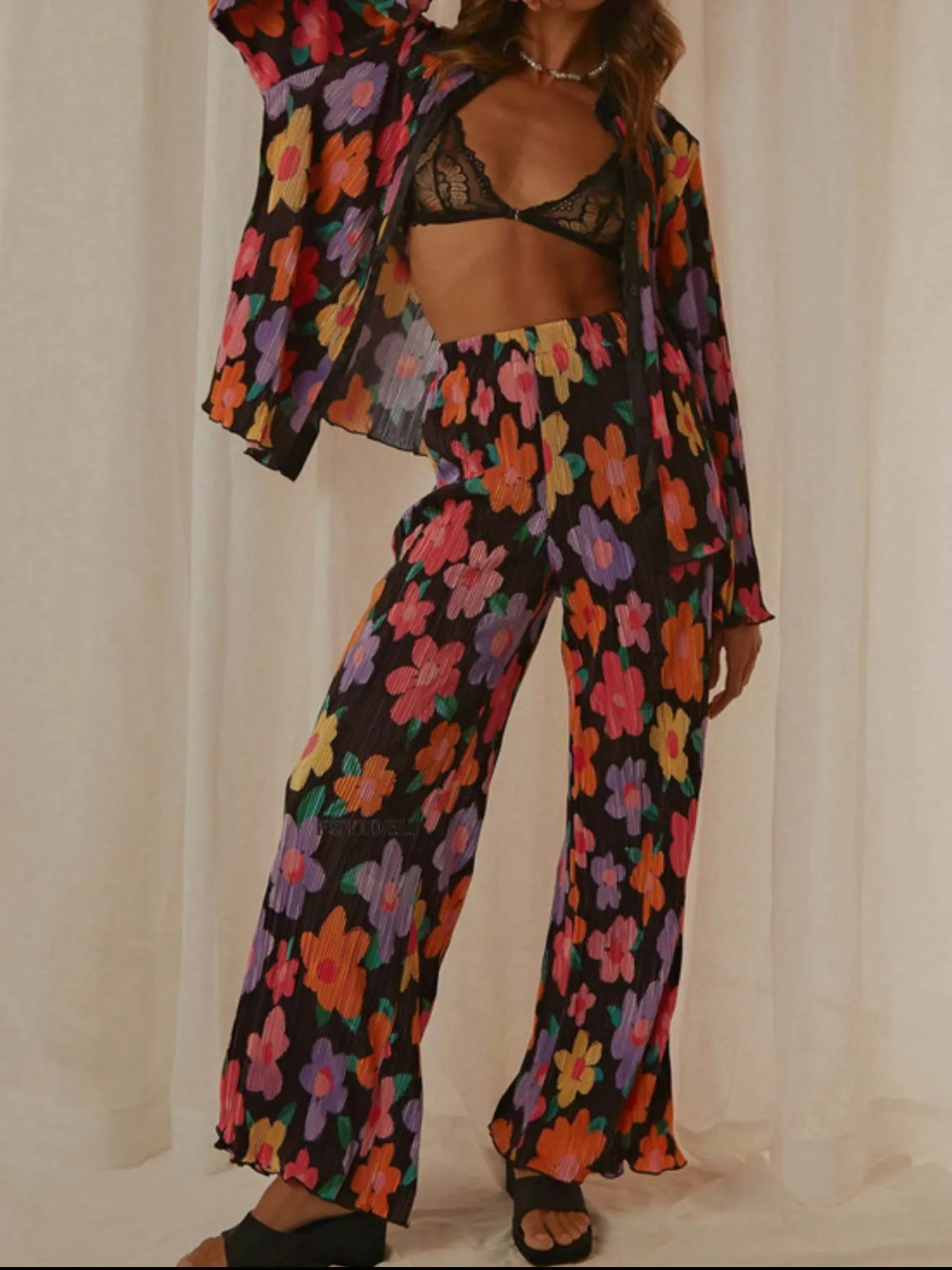 Printed Button Up Shirt and Pants Set - Image 9