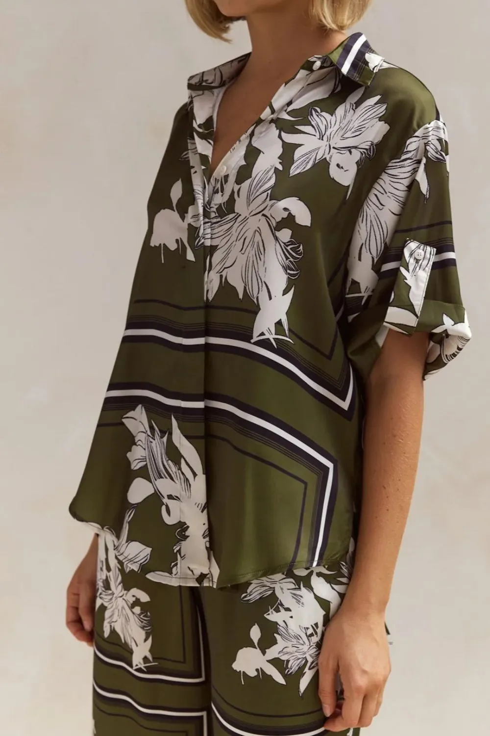 Printed Button Up Shirt and Pants Set - Image 11