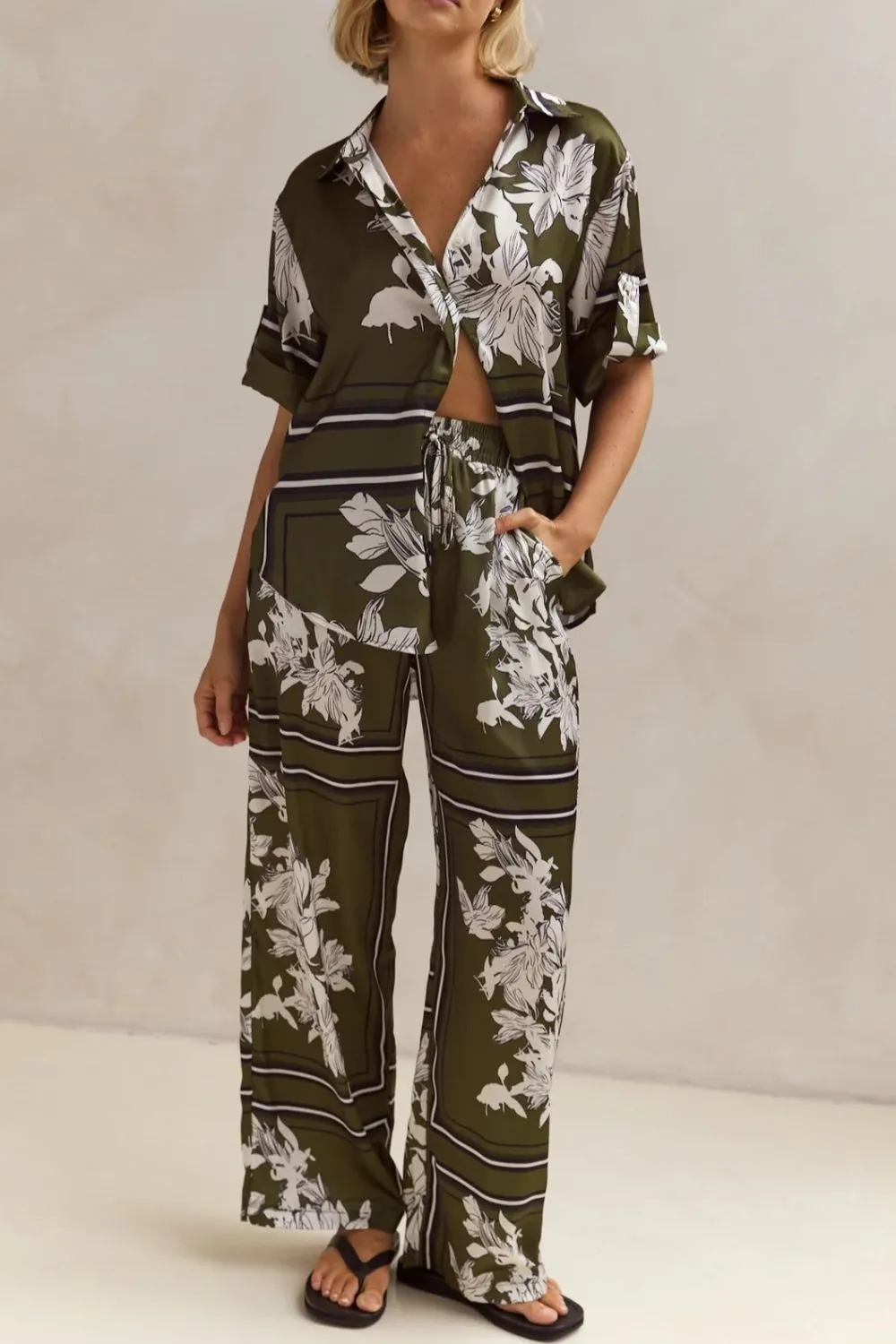 Printed Button Up Shirt and Pants Set - Image 12