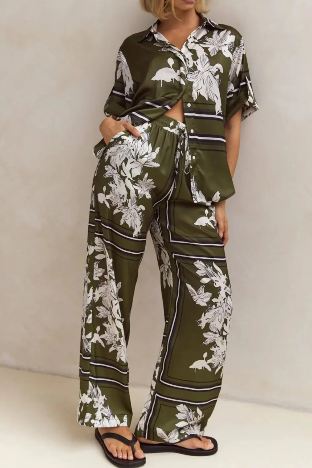 Printed Button Up Shirt and Pants Set - Image 14