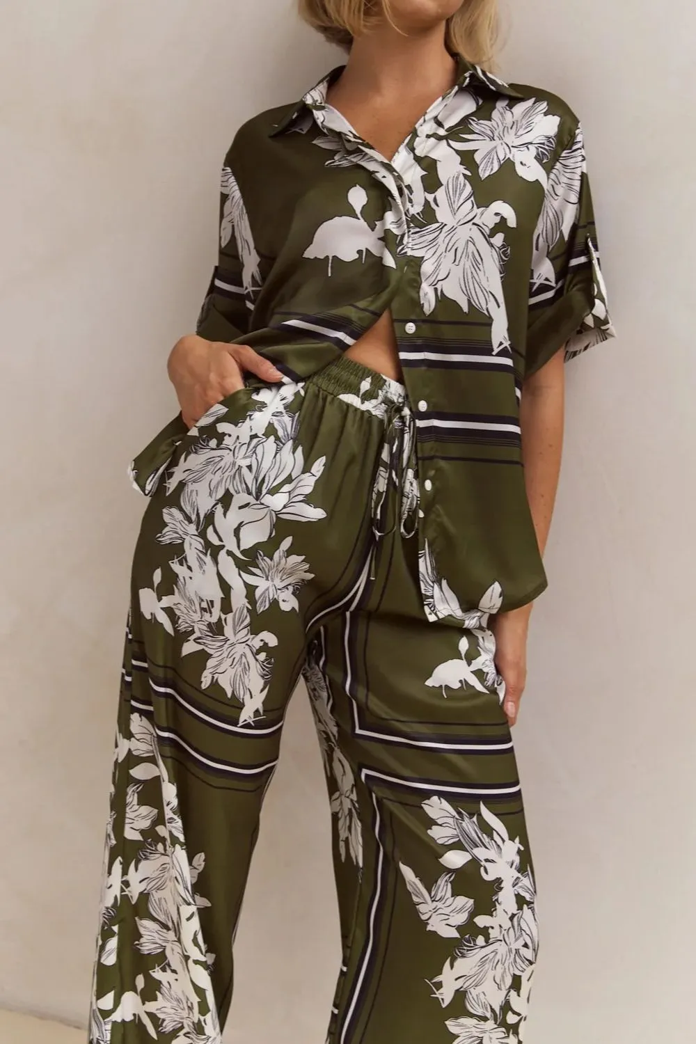 Printed Button Up Shirt and Pants Set - Image 15