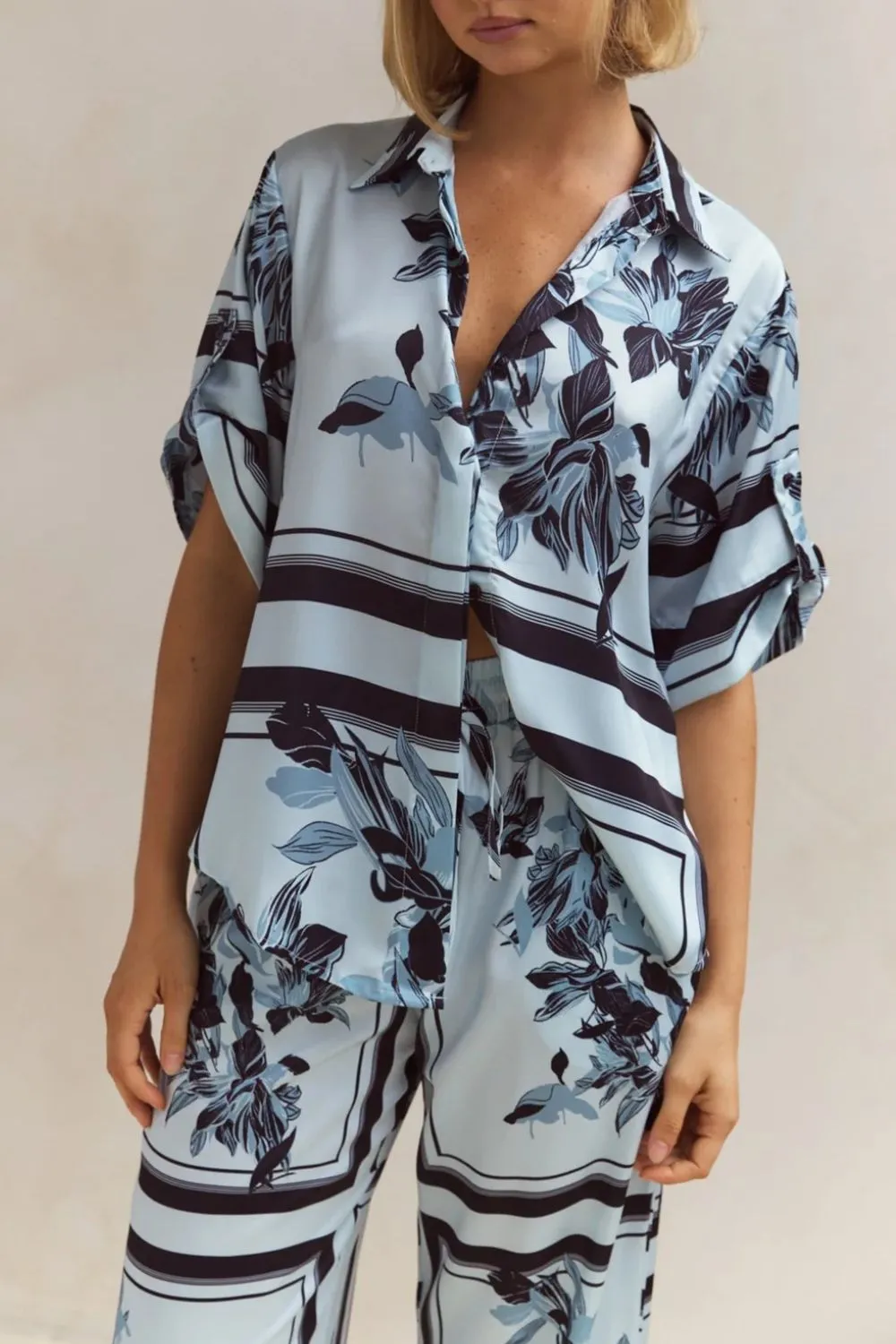 Printed Button Up Shirt and Pants Set - Image 16