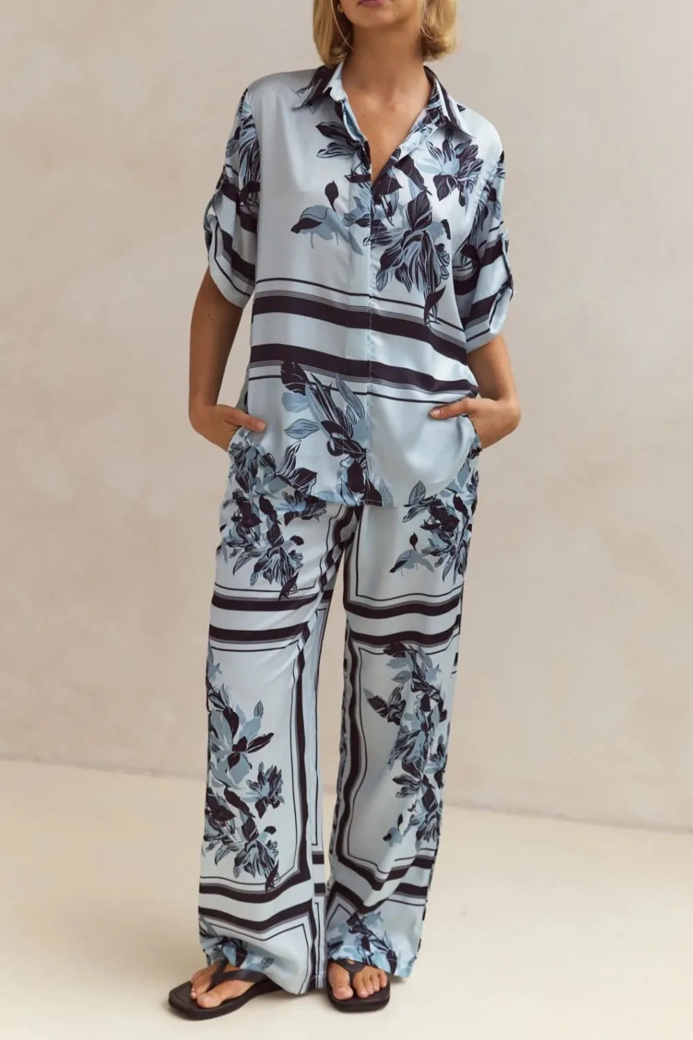 Printed Button Up Shirt and Pants Set - Image 17