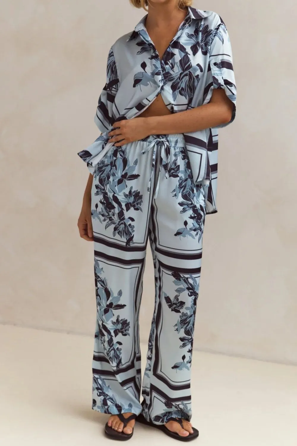 Printed Button Up Shirt and Pants Set - Image 18