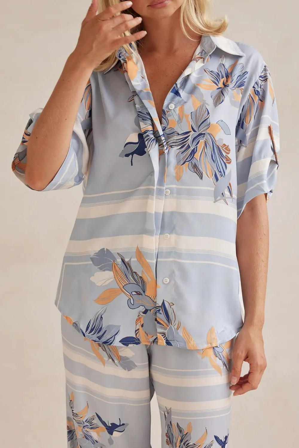 Printed Button Up Shirt and Pants Set - Image 2