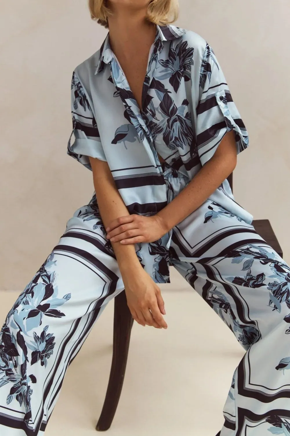 Printed Button Up Shirt and Pants Set - Image 21