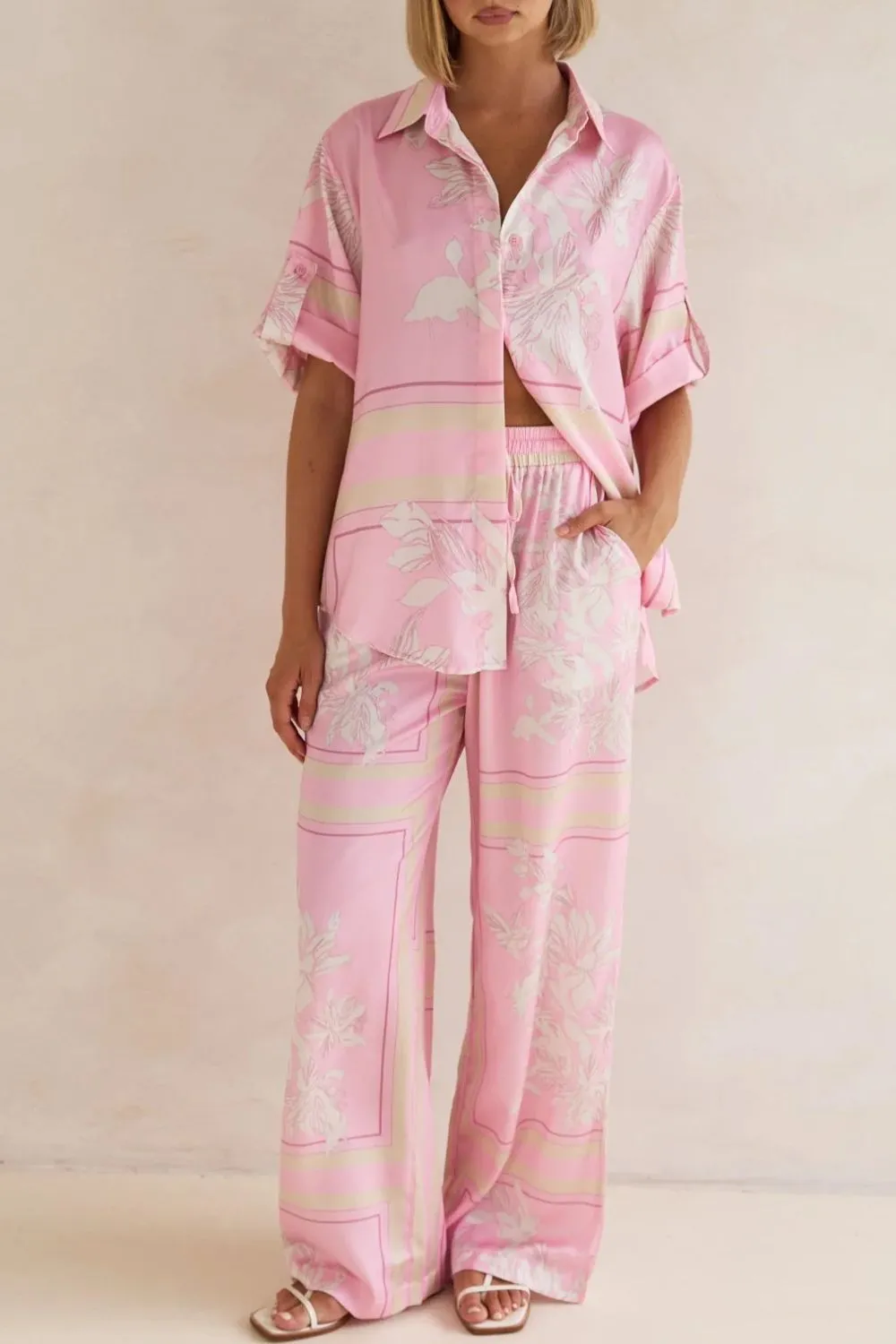 Printed Button Up Shirt and Pants Set - Image 22