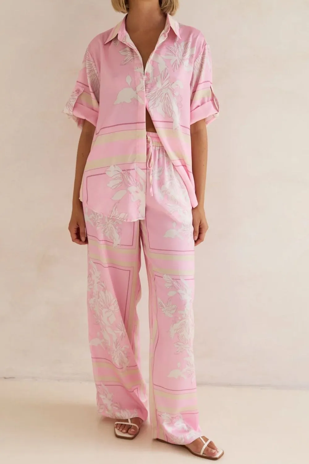 Printed Button Up Shirt and Pants Set - Image 24