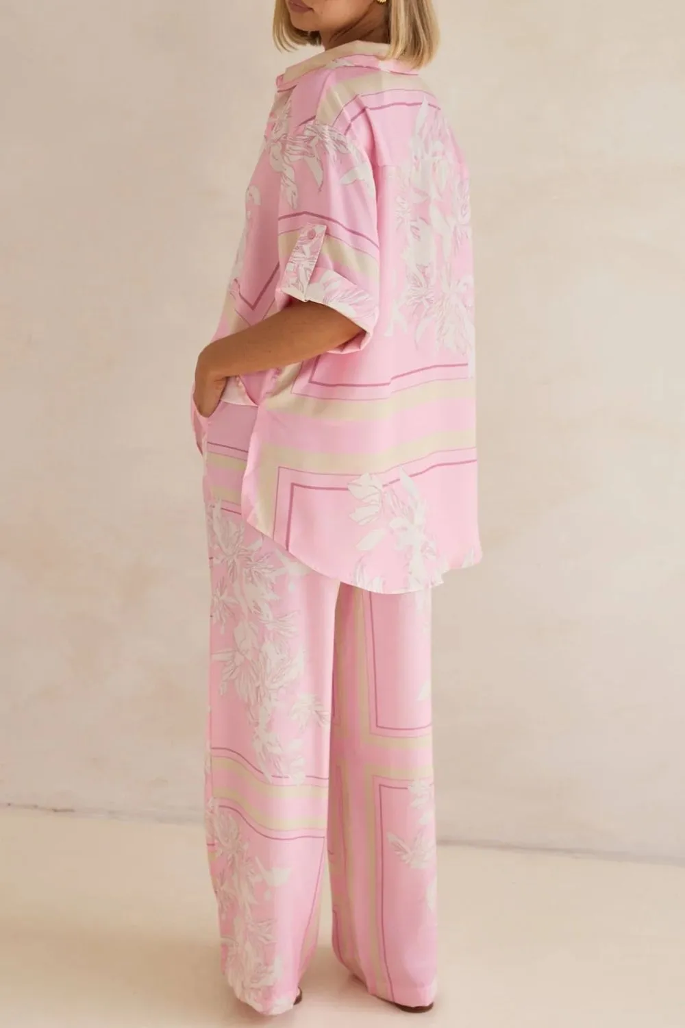 Printed Button Up Shirt and Pants Set - Image 27