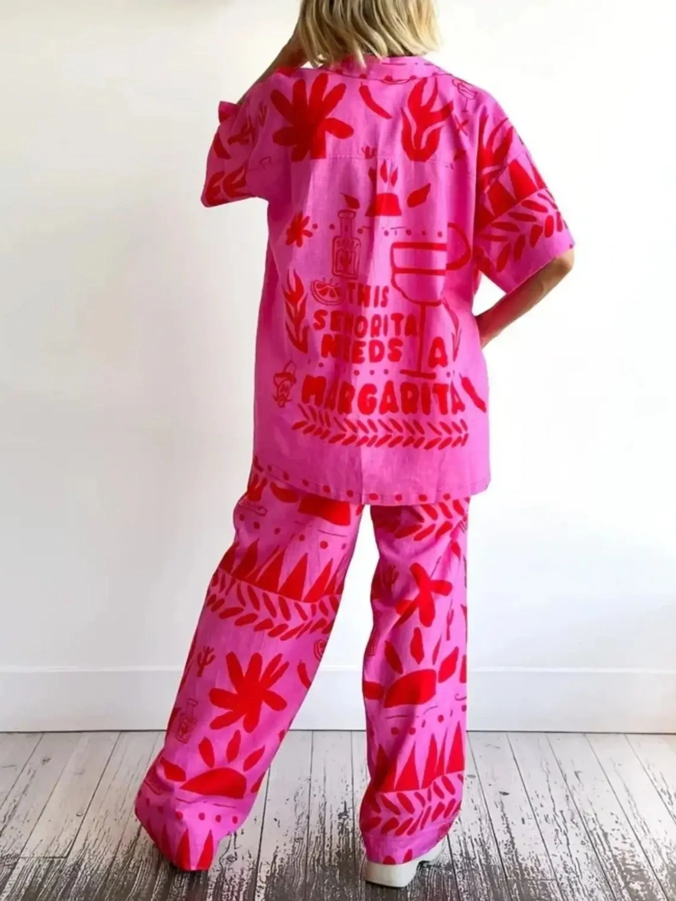 Printed Button Up Shirt and Pants Set - Image 4