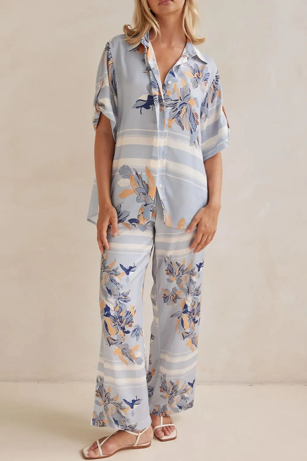 Printed Button Up Shirt and Pants Set - Image 4