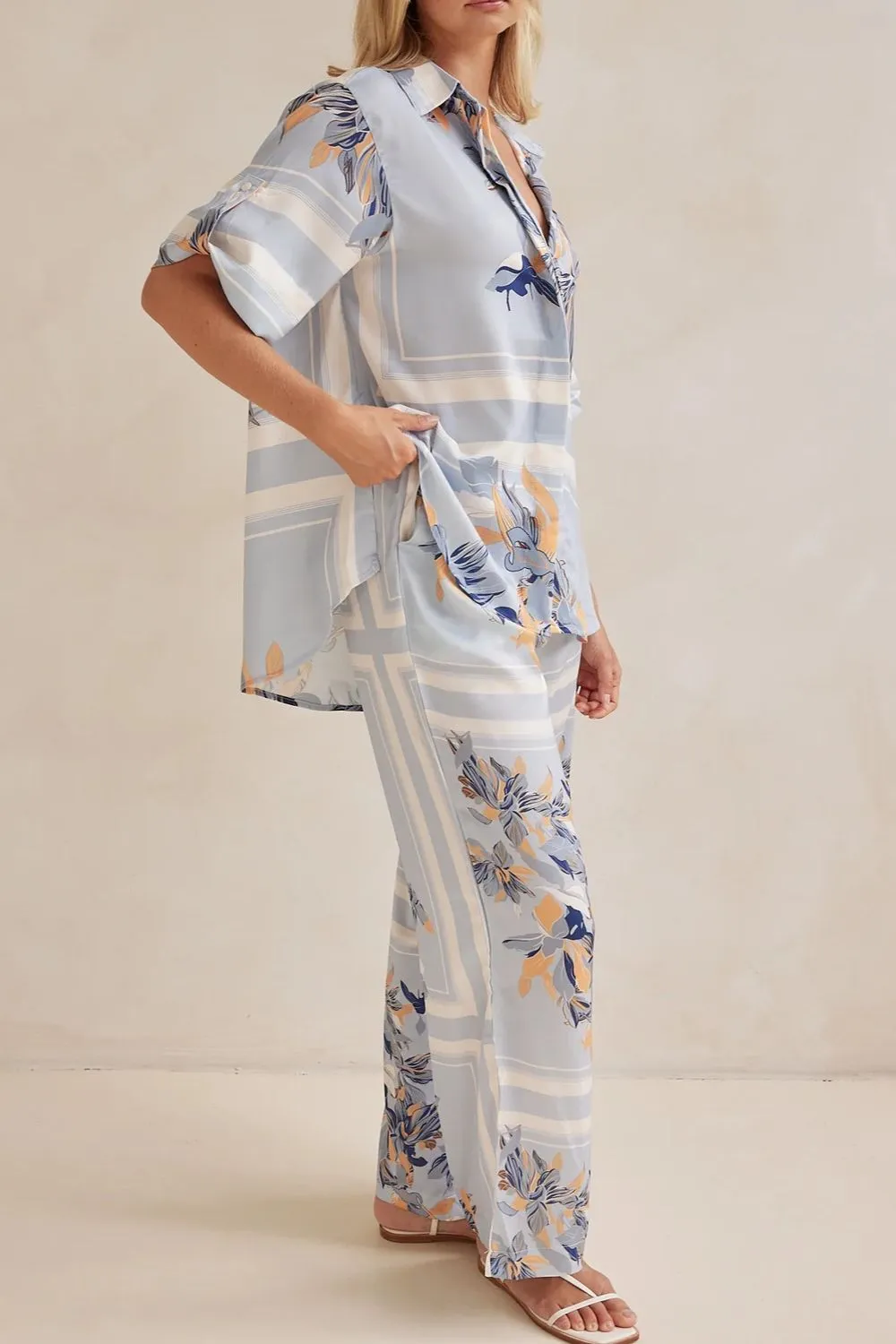 Printed Button Up Shirt and Pants Set - Image 5