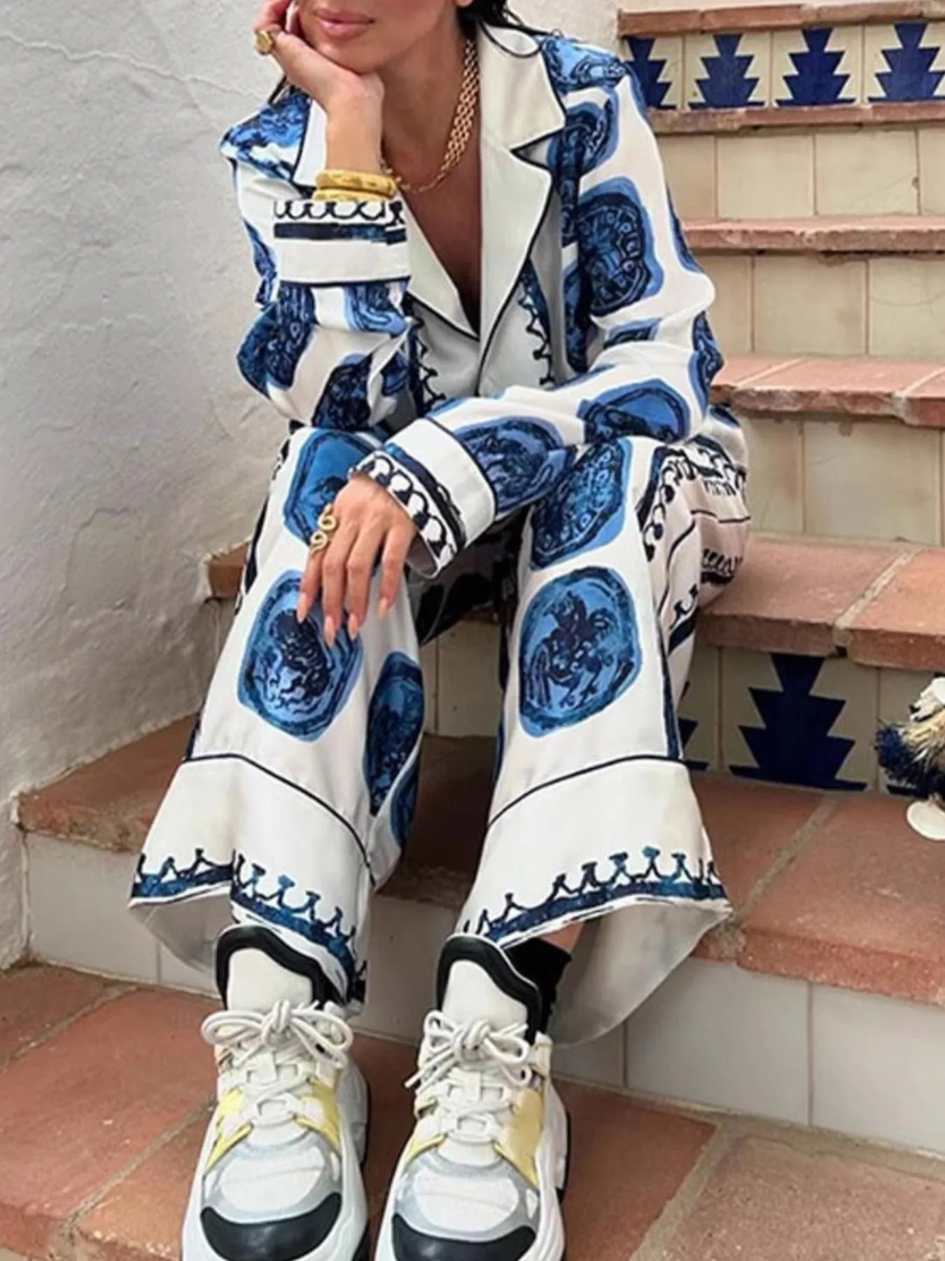 Printed Button Up Shirt and Pants Set - Image 6