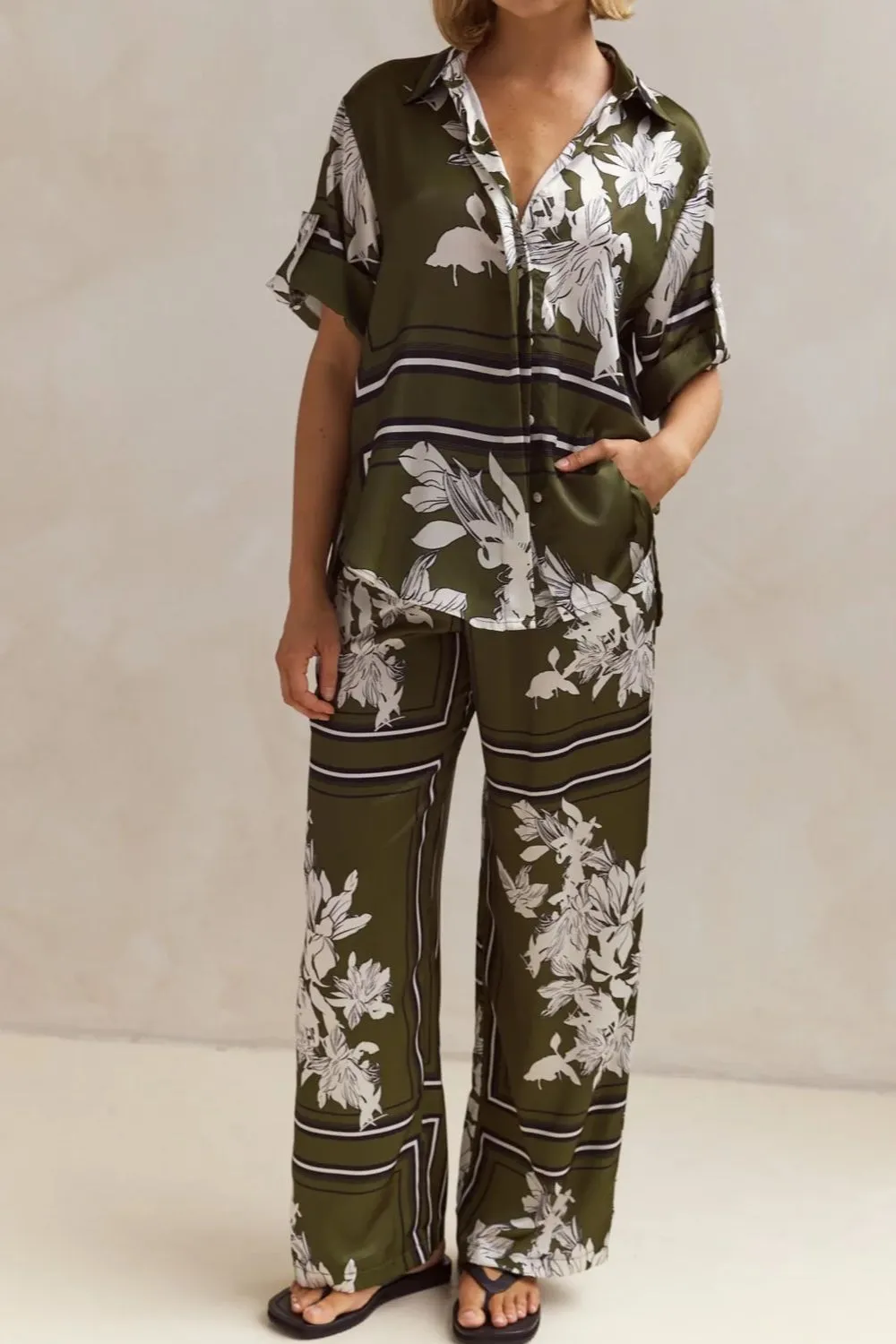 Printed Button Up Shirt and Pants Set - Image 9