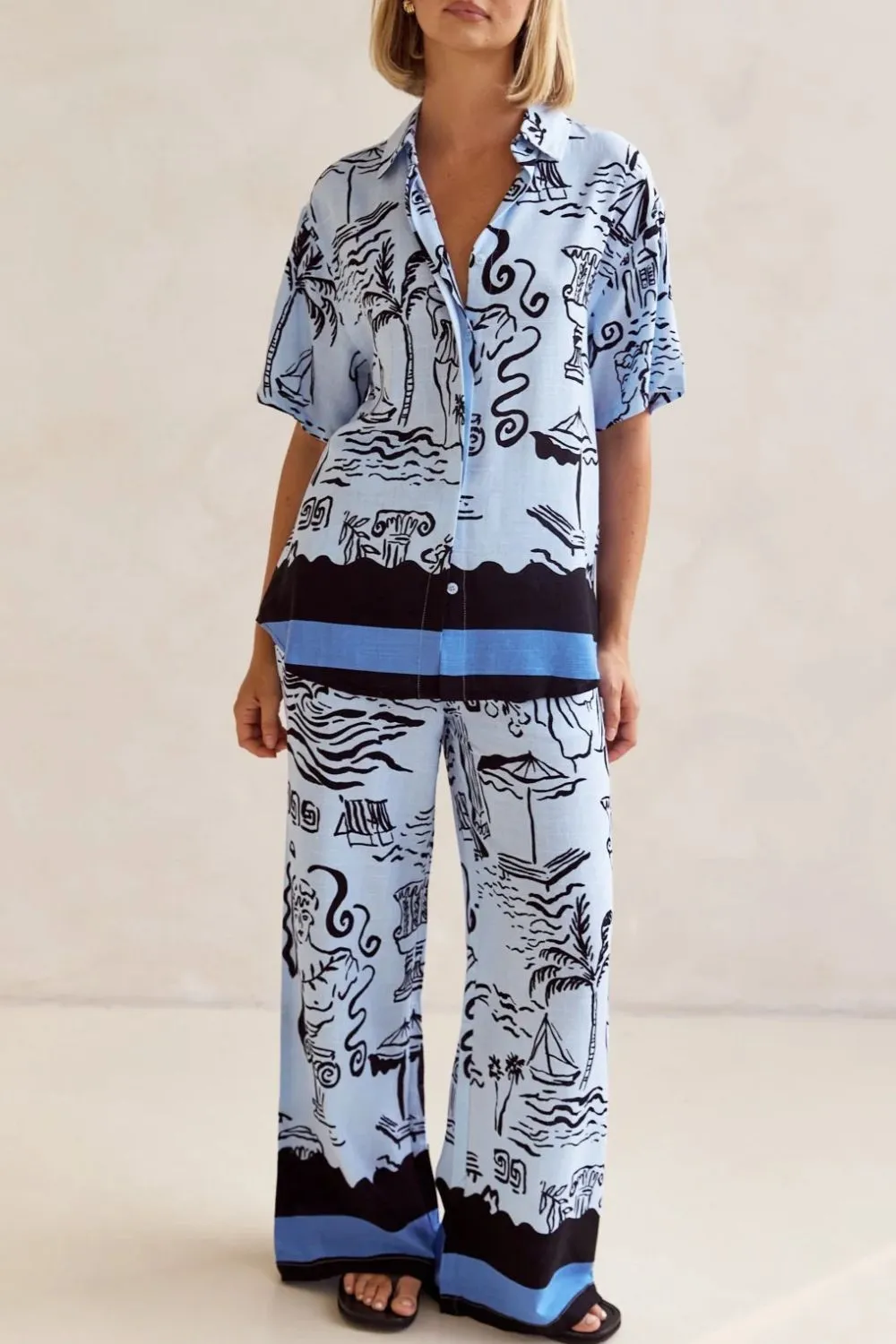 Printed Button Up Shirt and Pants Set Plus Size - Image 5
