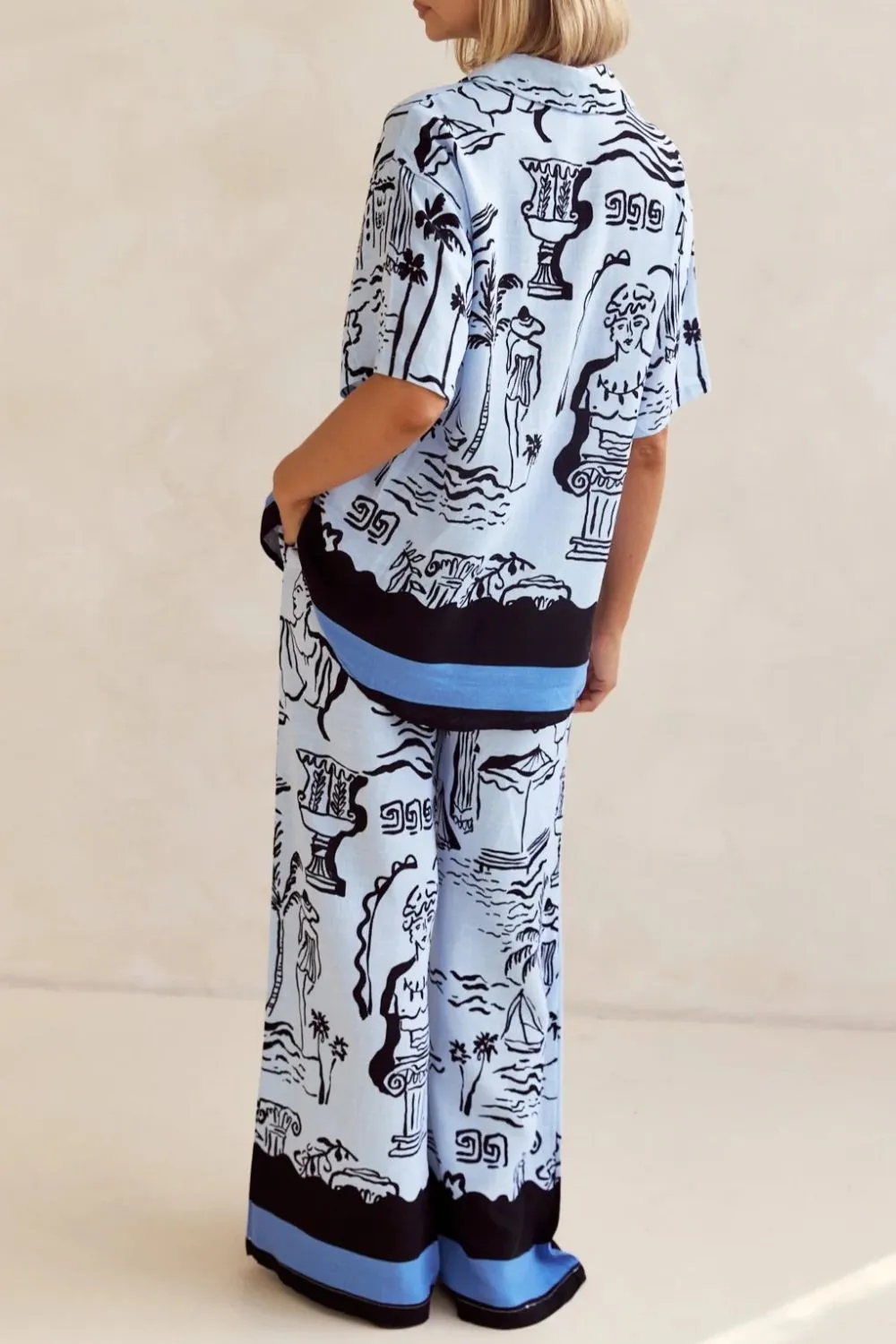 Printed Button Up Shirt and Pants Set Plus Size - Image 7