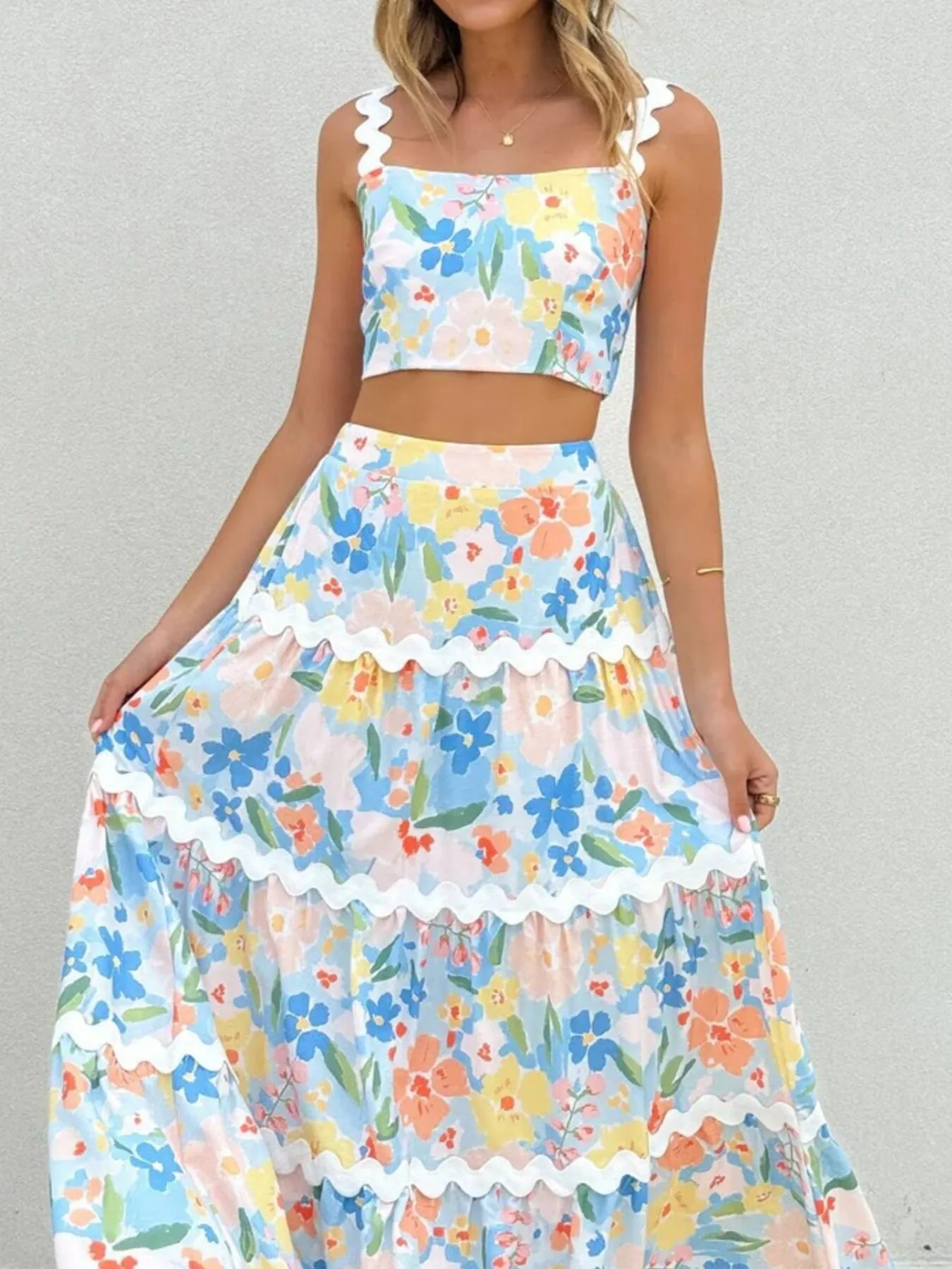 Printed Cami and Maxi Skirt Set