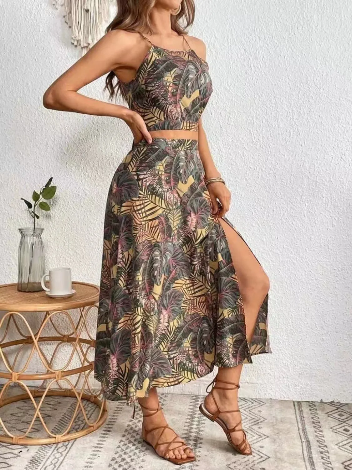 Printed Cami and Slit Skirt Set - Image 10