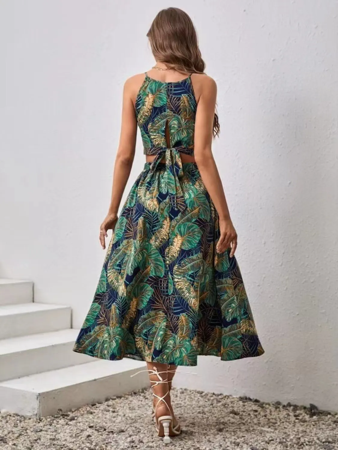 Printed Cami and Slit Skirt Set - Image 2