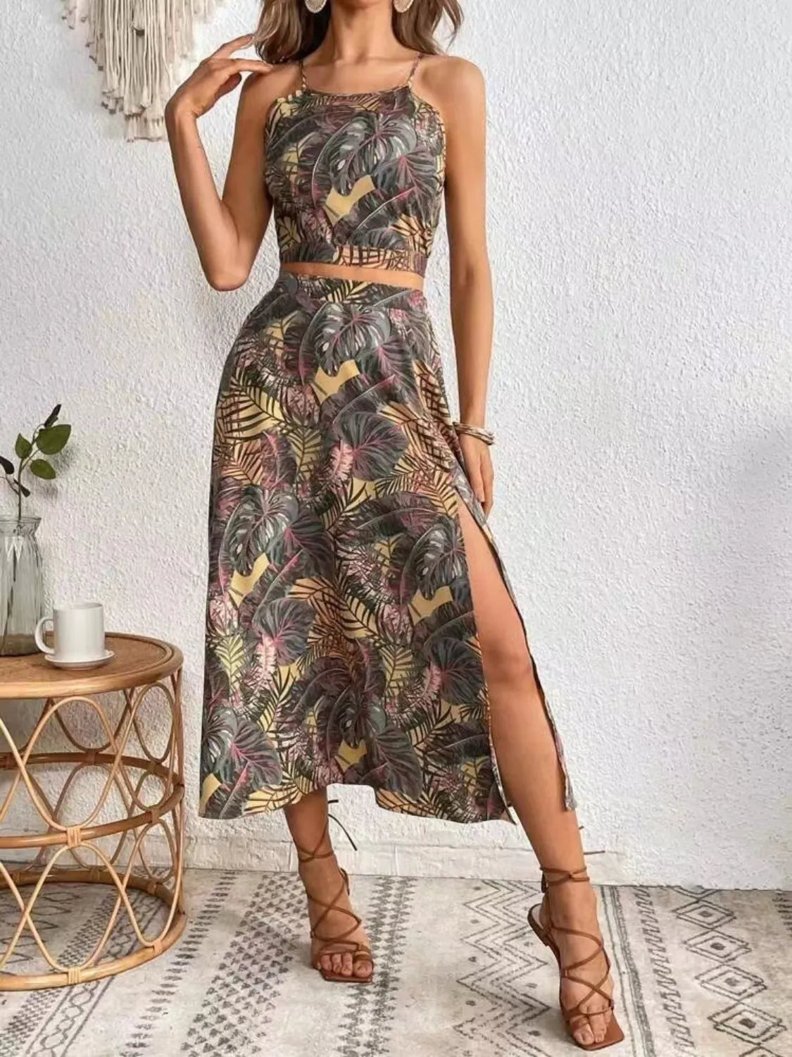 Printed Cami and Slit Skirt Set - Image 6