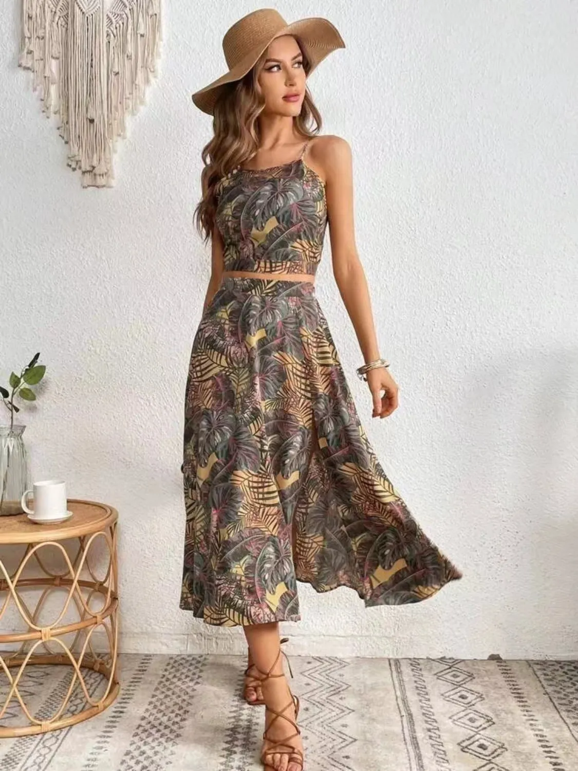 Printed Cami and Slit Skirt Set - Image 8