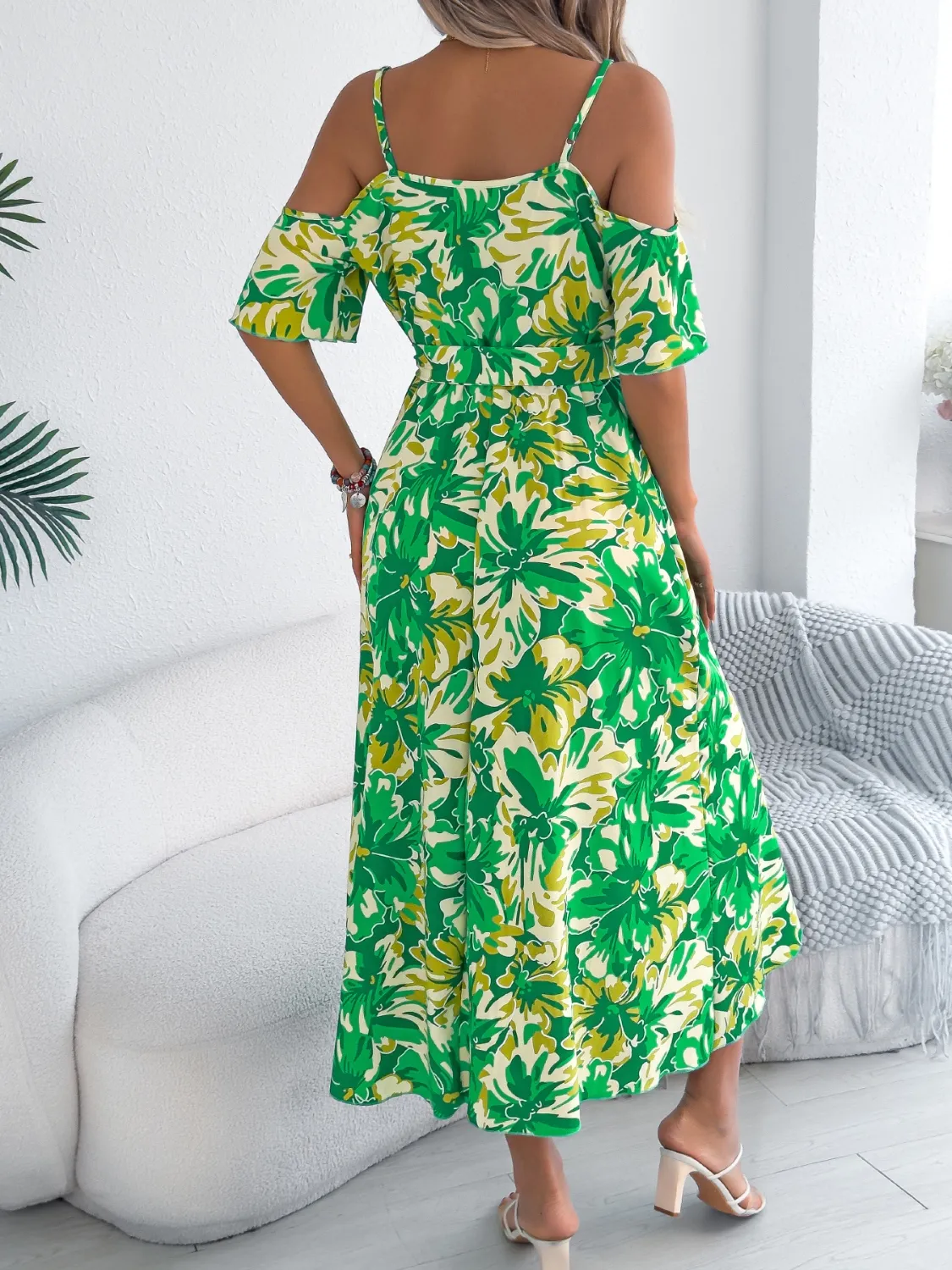 Printed Cold Shoulder Midi Cami Dress - Image 12