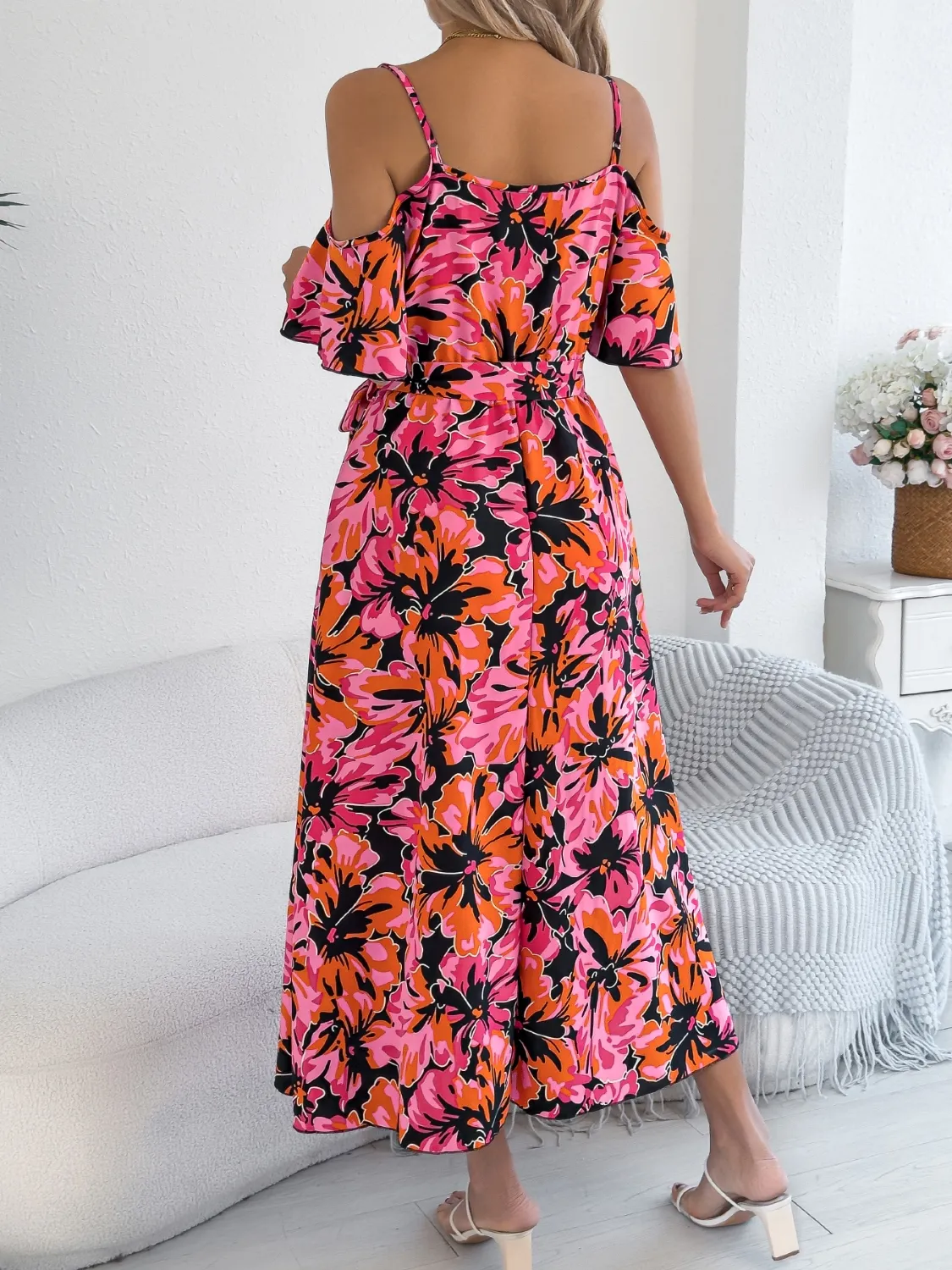 Printed Cold Shoulder Midi Cami Dress - Image 2