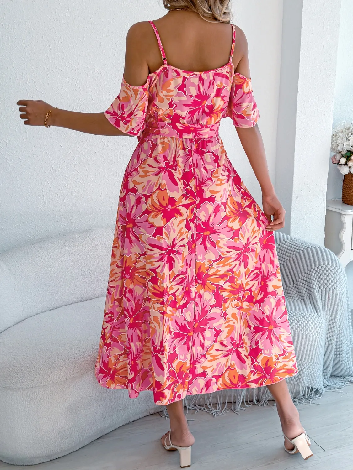 Printed Cold Shoulder Midi Cami Dress - Image 8