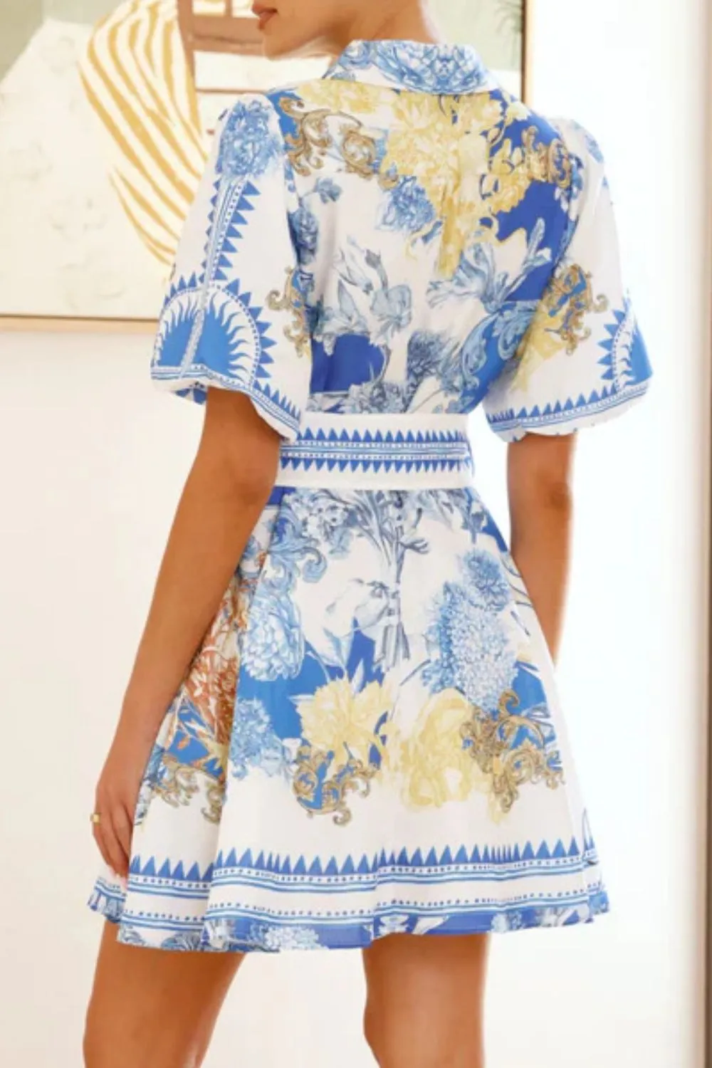 Printed Collared Neck Half Sleeve Dress - Image 3