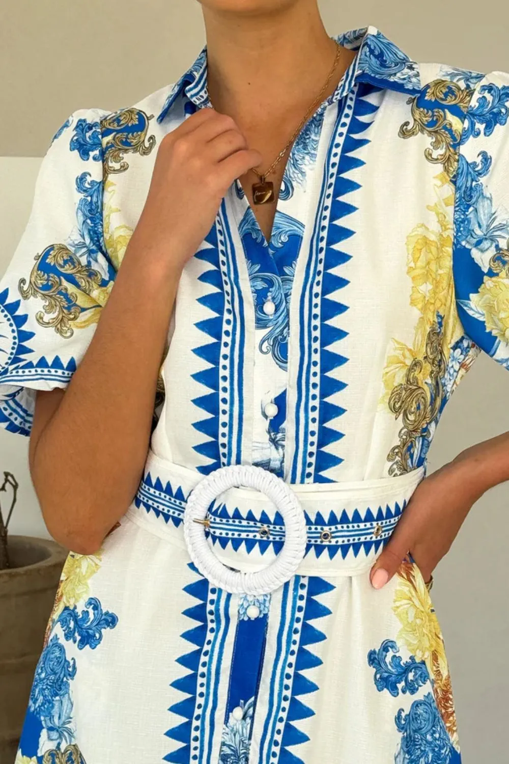 Printed Collared Neck Half Sleeve Dress - Image 4