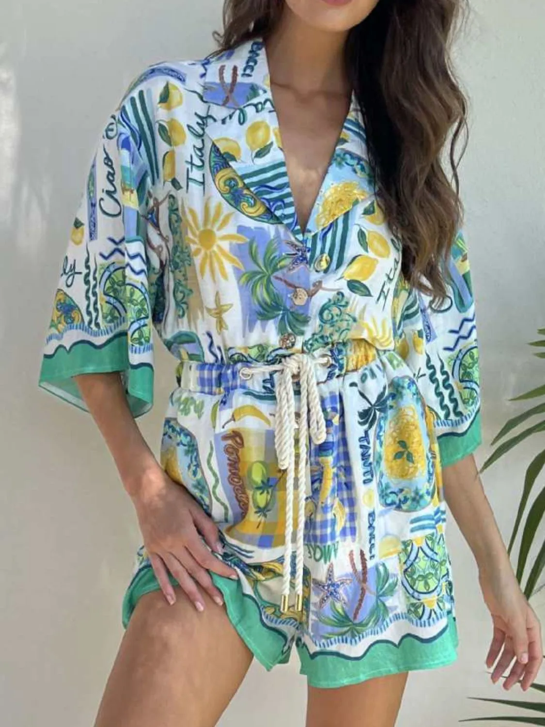 Printed Collared Neck Half Sleeve Romper - Image 3