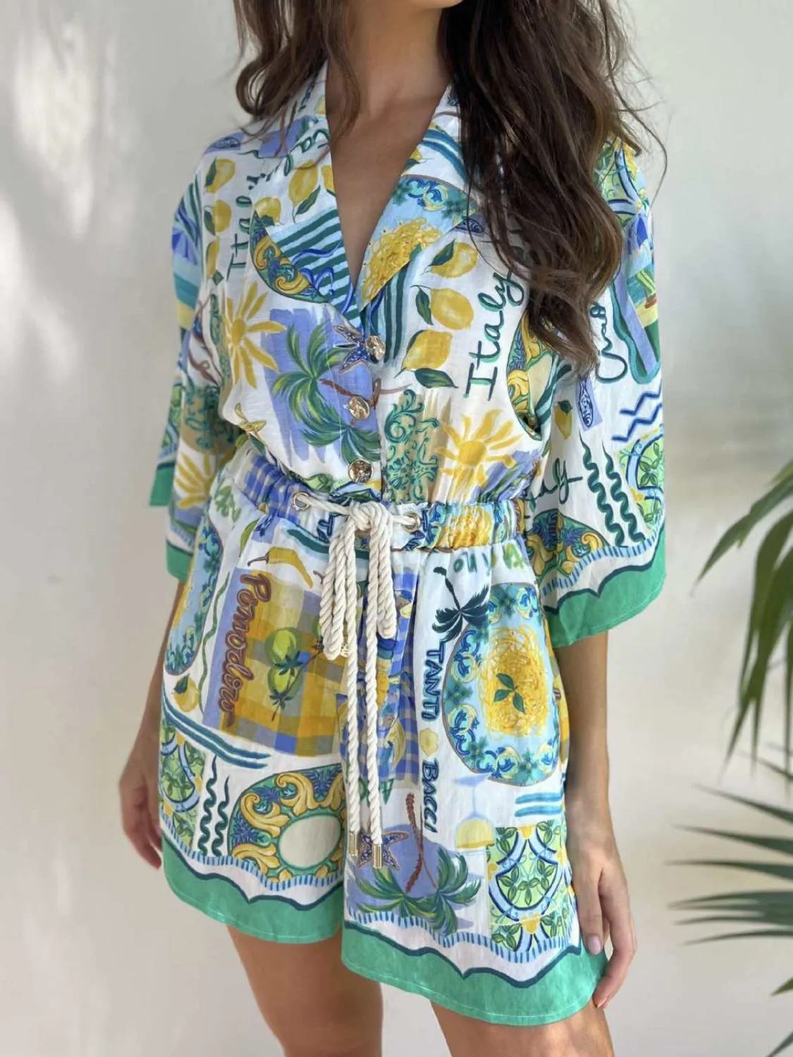 Printed Collared Neck Half Sleeve Romper - Image 5