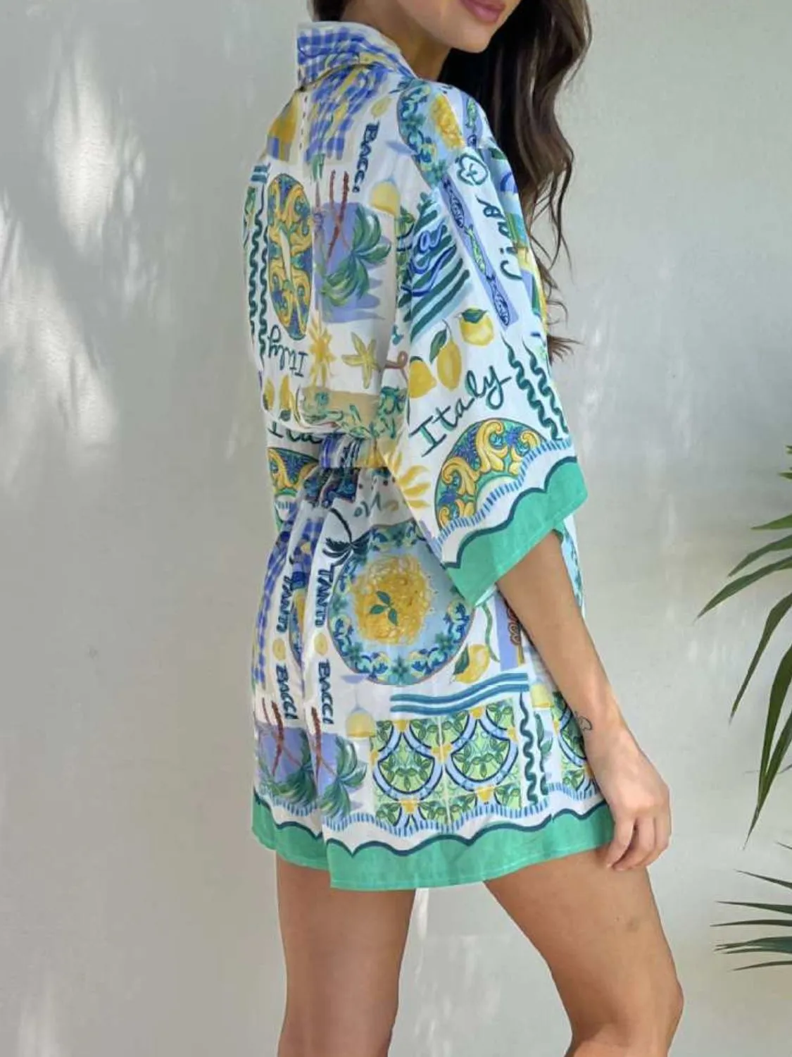 Printed Collared Neck Half Sleeve Romper - Image 6