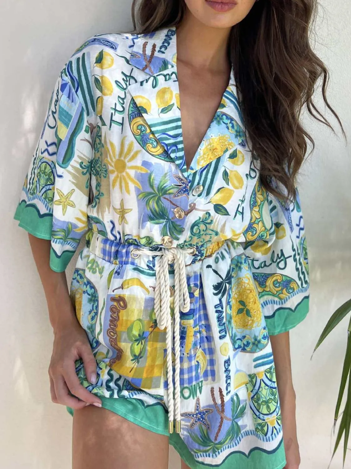 Printed Collared Neck Half Sleeve Romper - Image 7