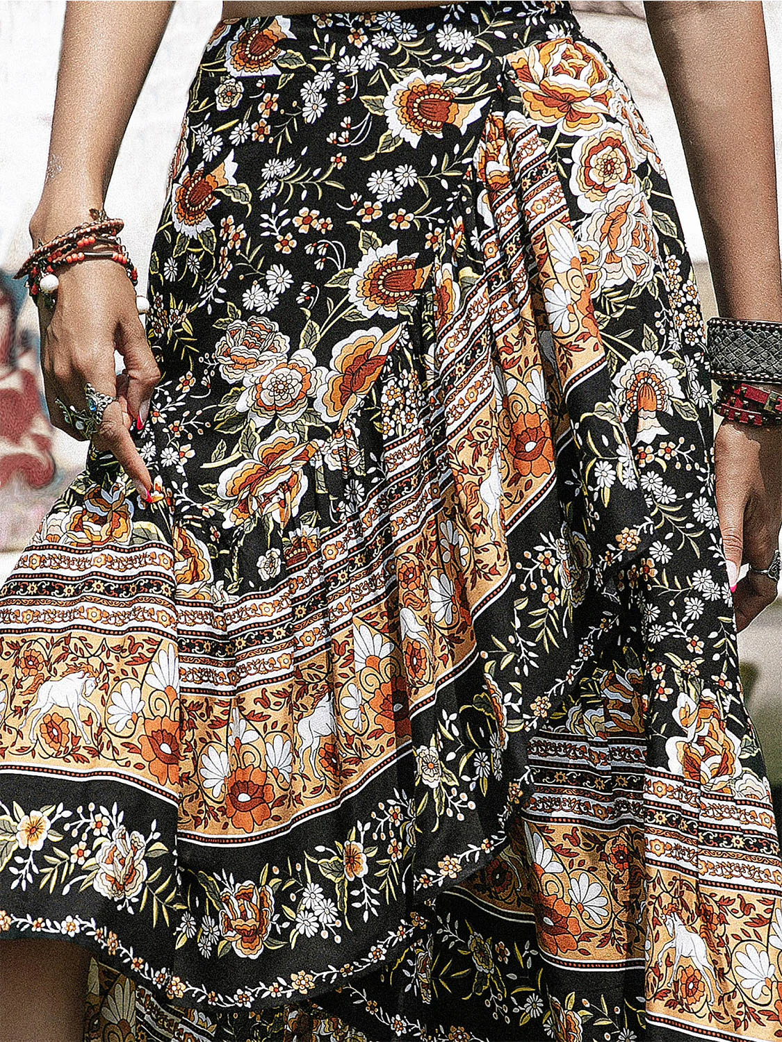 Printed High-Low Ruffle Hem Skirt - Image 4