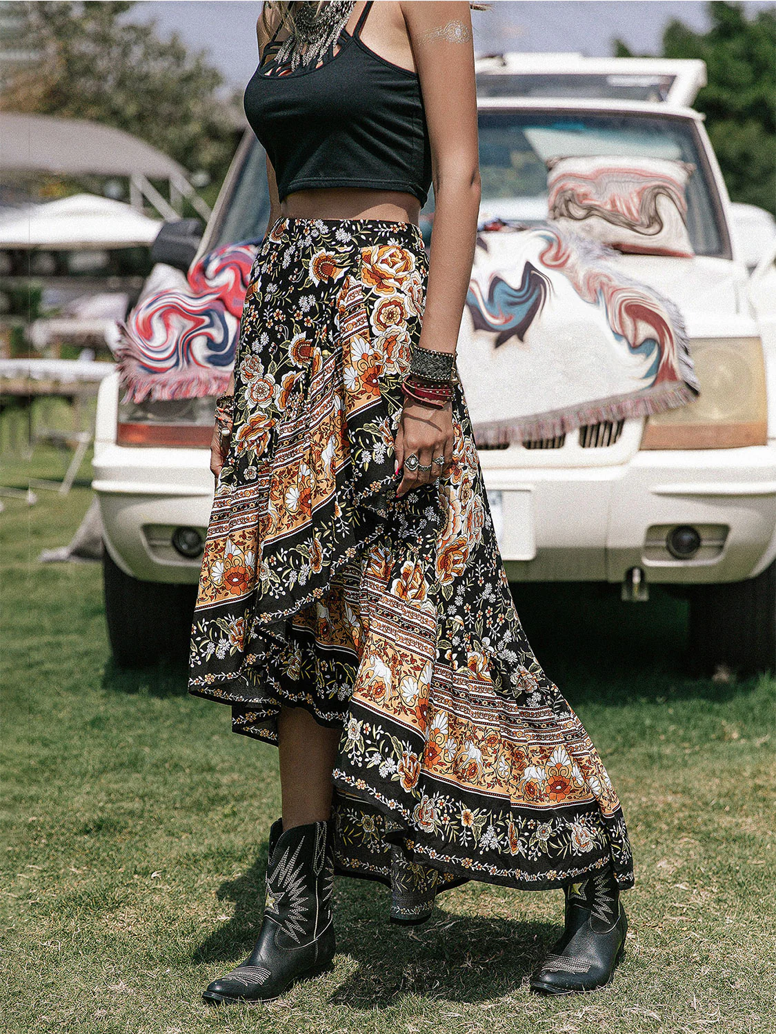 Printed High-Low Ruffle Hem Skirt - Image 6