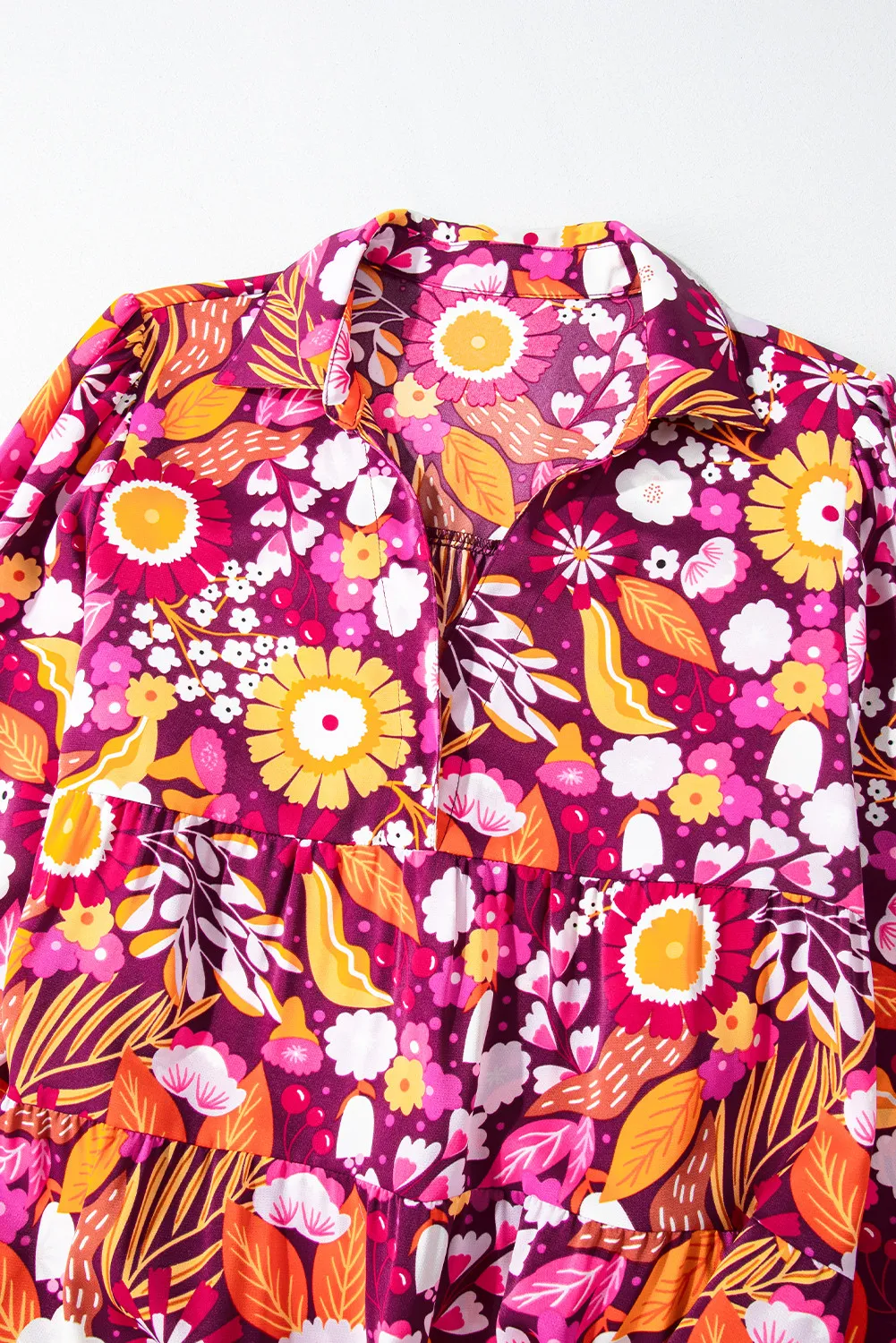 Printed Johnny Collar Long Sleeve Midi Dress - Image 4